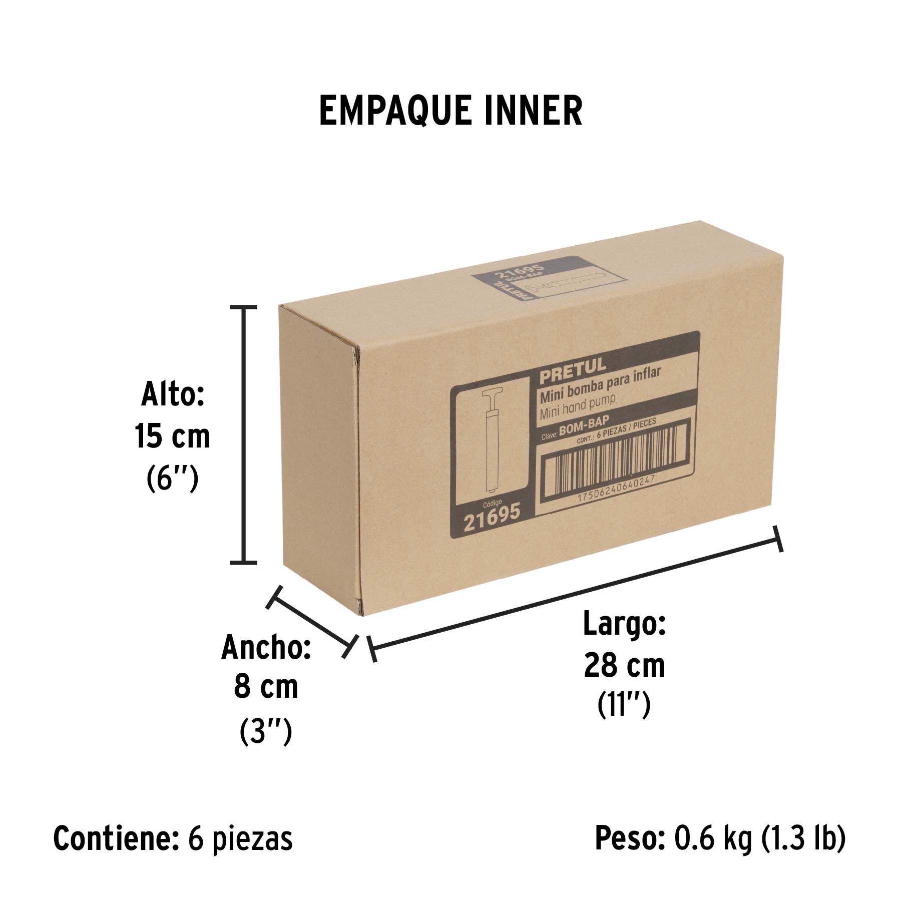 Mini bomba manual para inflar balones, 25 PSI, PRETUL - Empaque