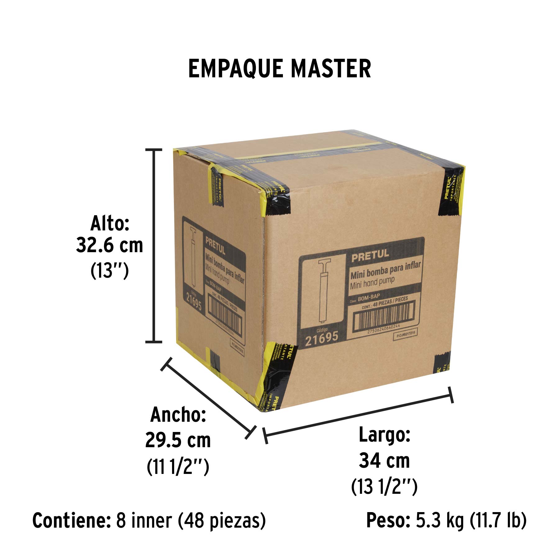 Mini bomba manual para inflar balones, 25 PSI, PRETUL - Empaque