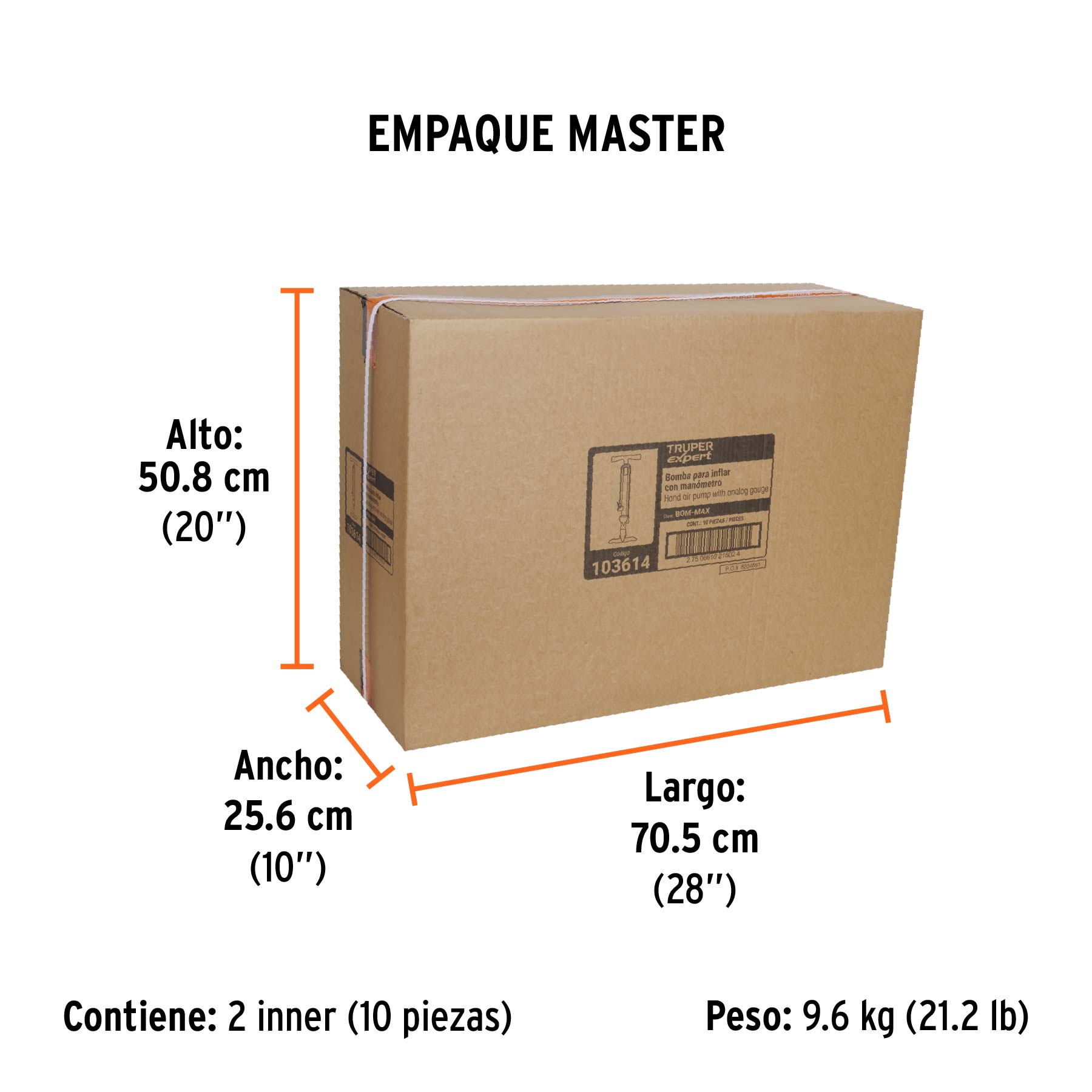 Bomba manual con manómetro, 120 PSI, TRUPER EXPERT - Empaque