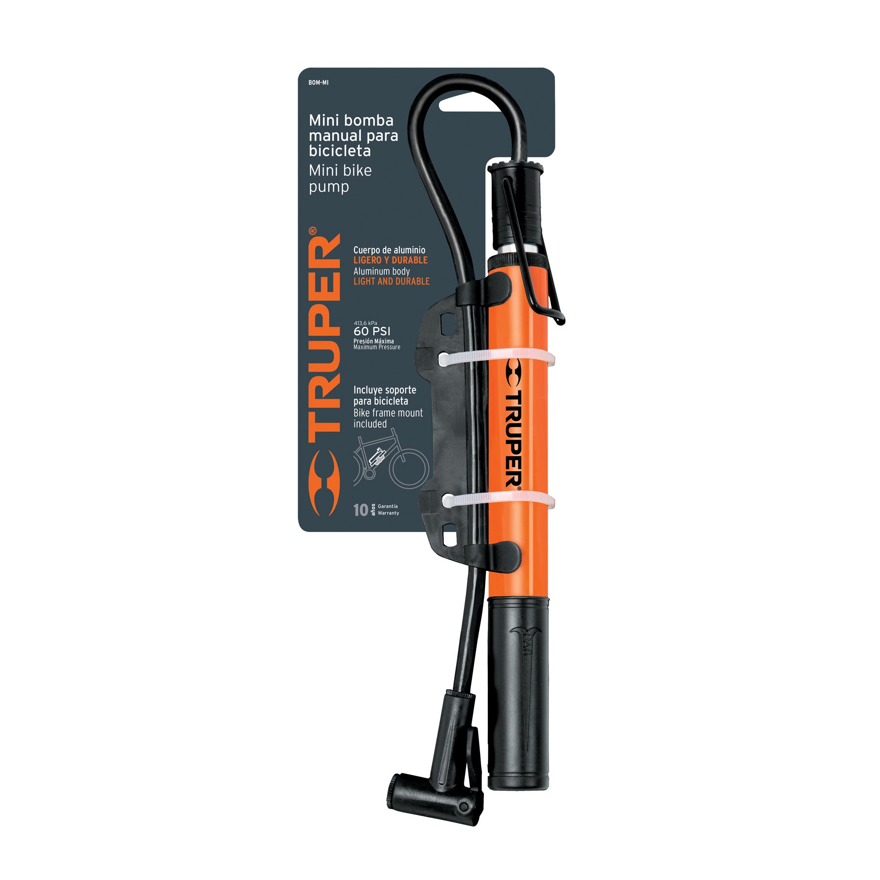 Mini bomba manual para bicicleta, 60 PSI, TRUPER
