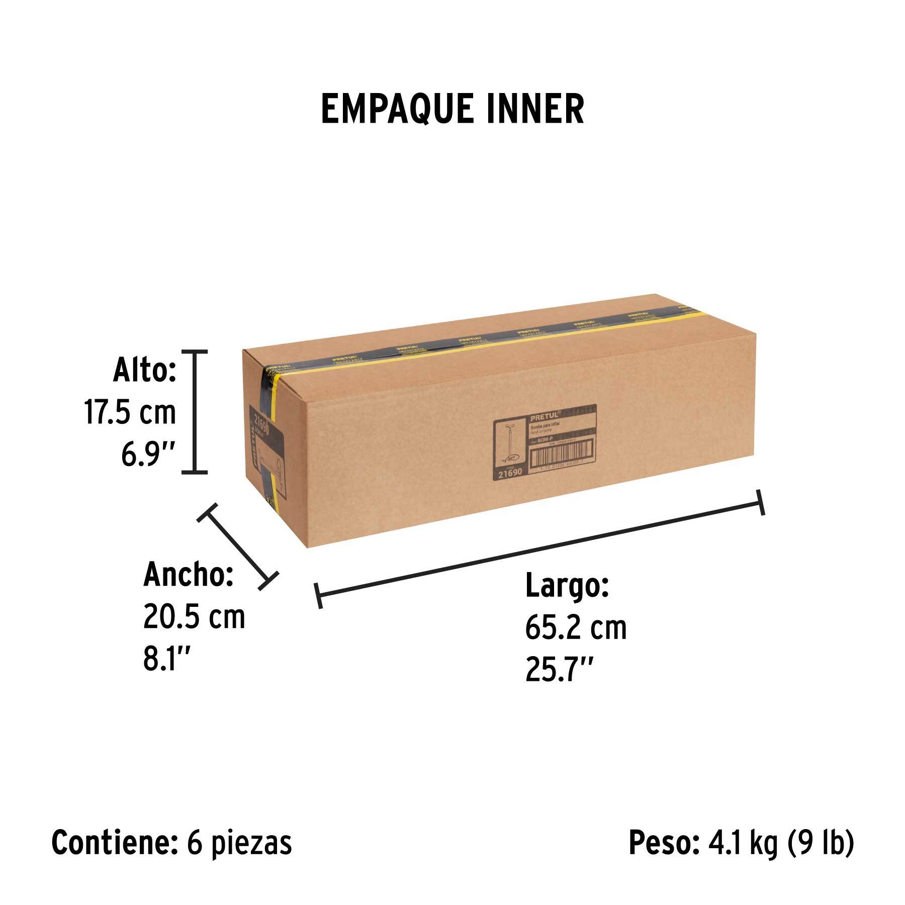 Bomba manual para inflar, 80 PSI, PRETUL - Empaque