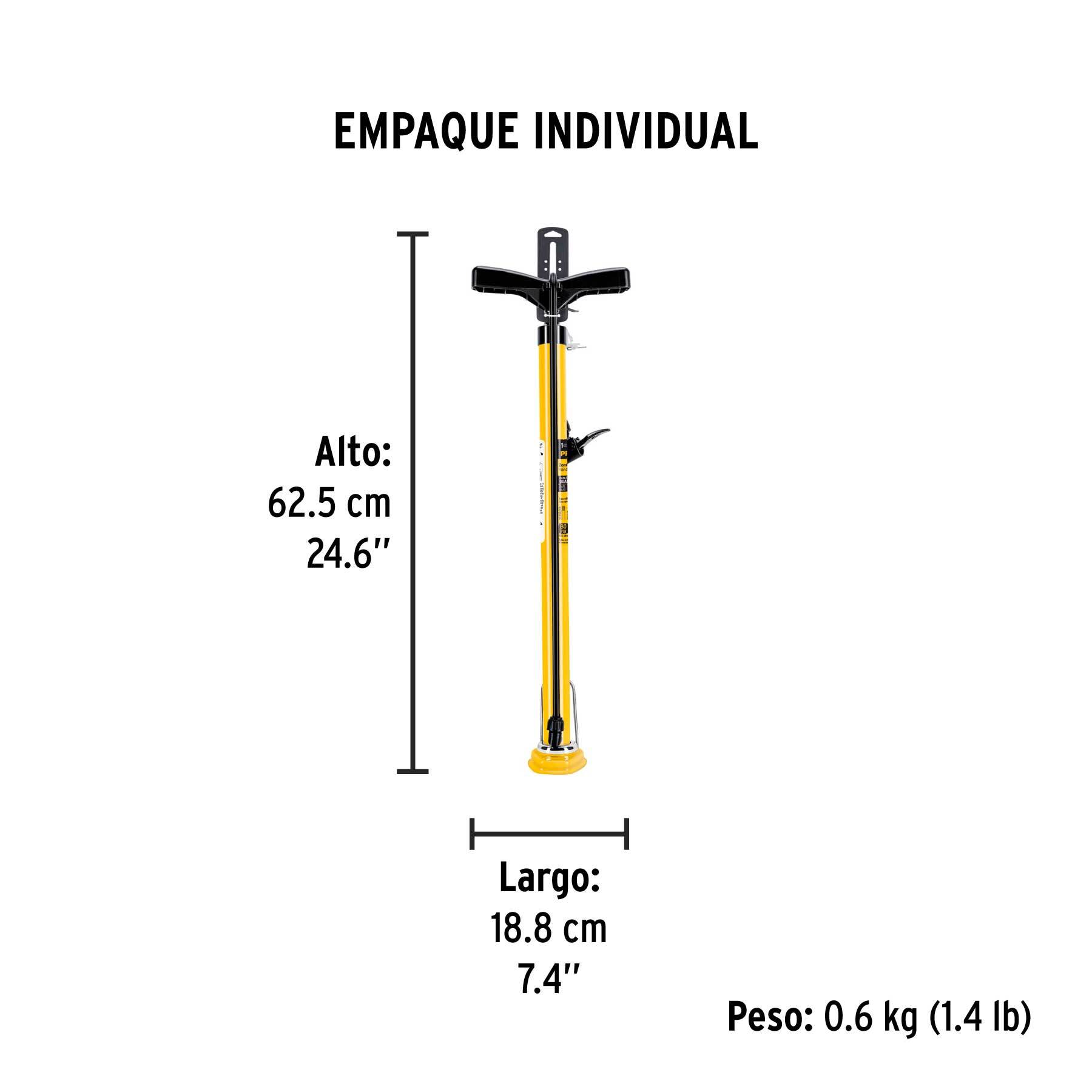 Bomba manual para inflar, 80 PSI, PRETUL - Empaque
