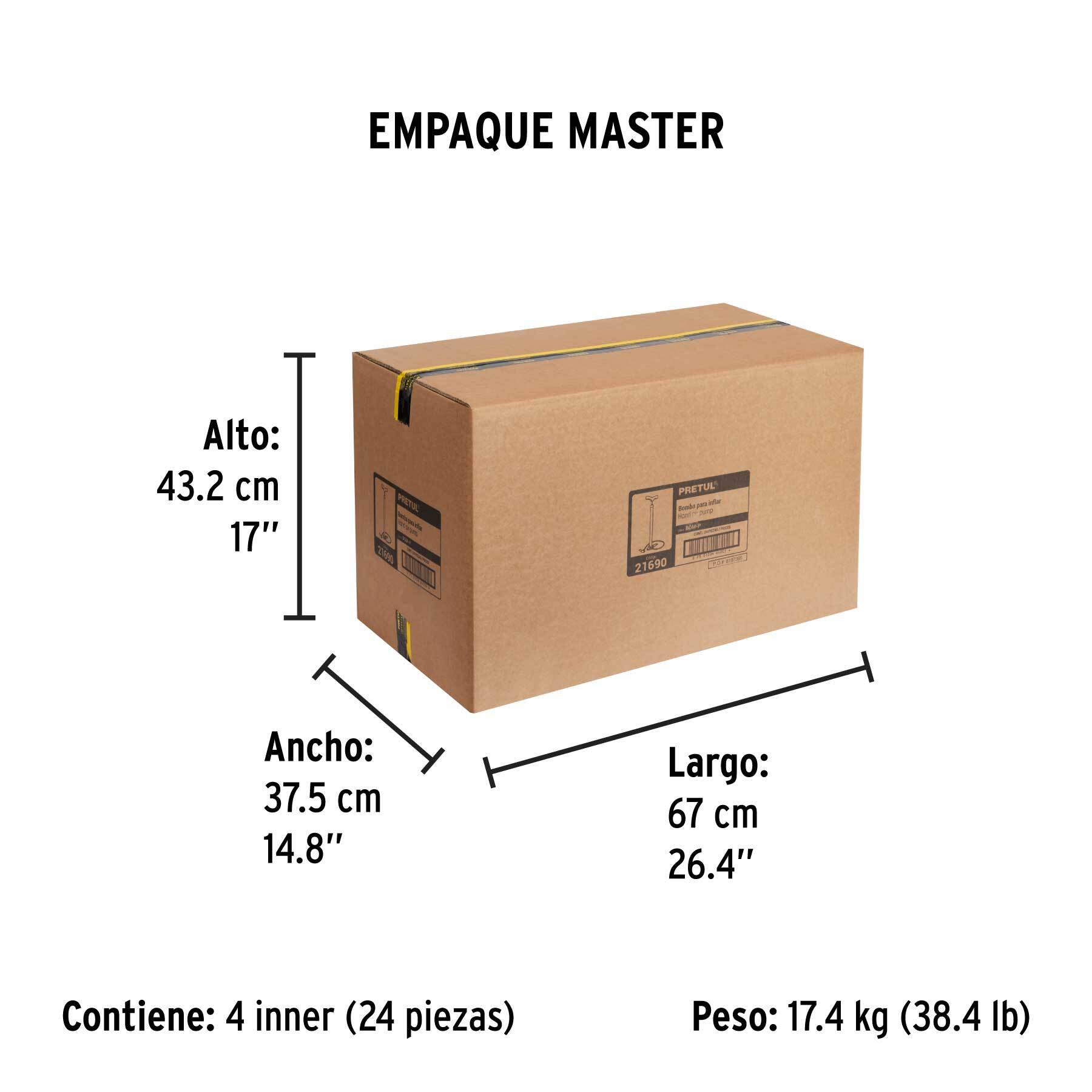 Bomba manual para inflar, 80 PSI, PRETUL - Empaque