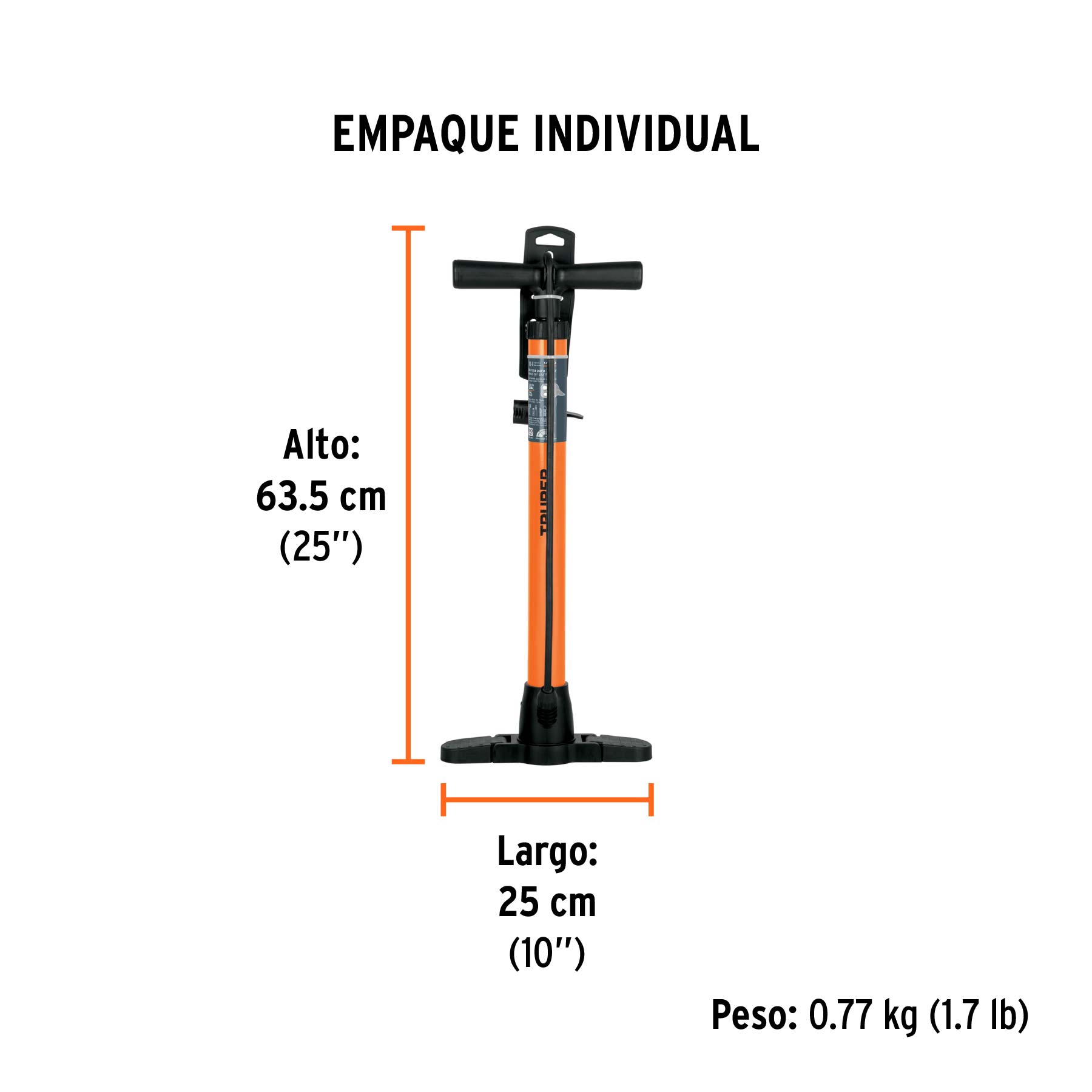 Bomba manual para inflar, 100 PSI, TRUPER - Empaque