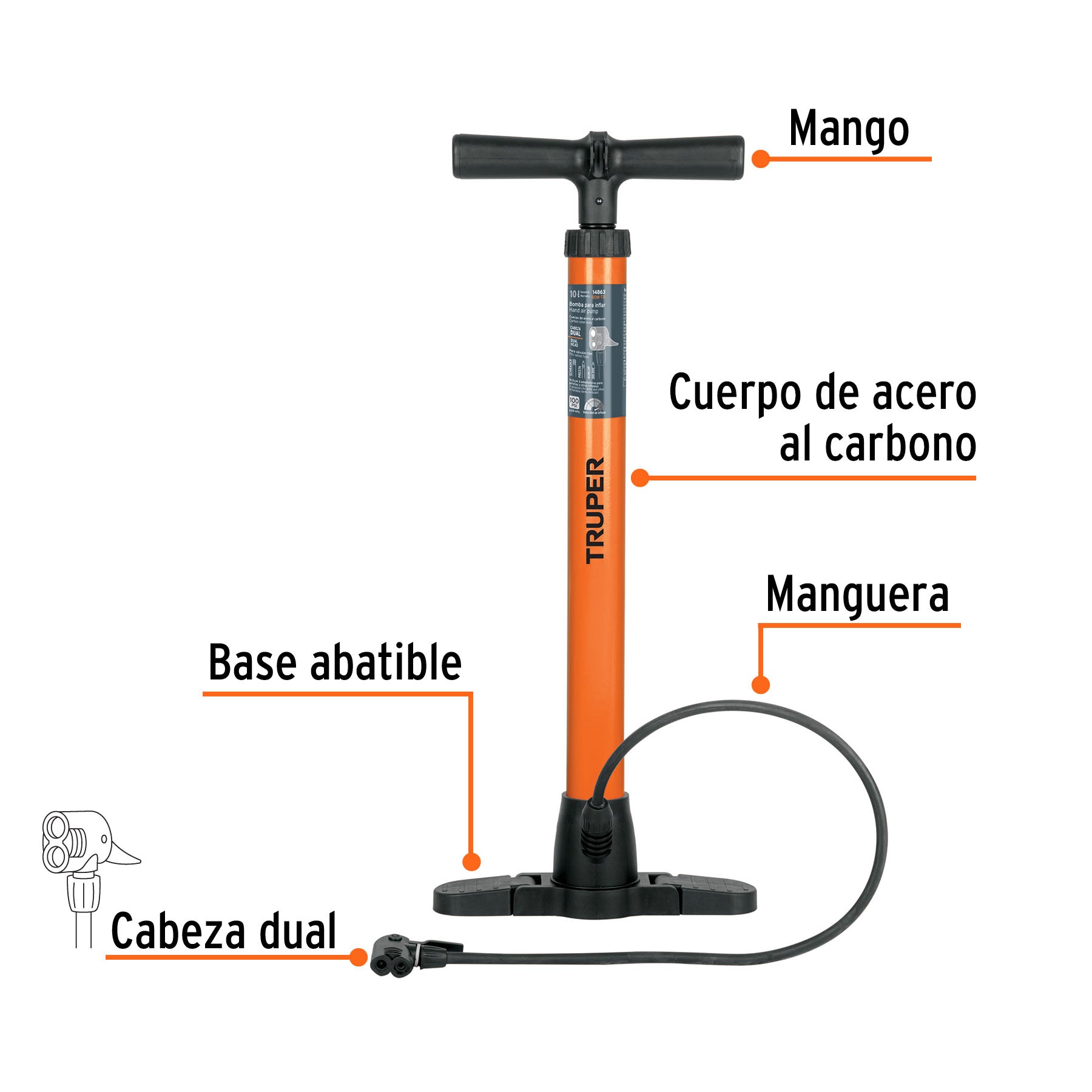 Bomba manual para inflar, 100 PSI, TRUPER