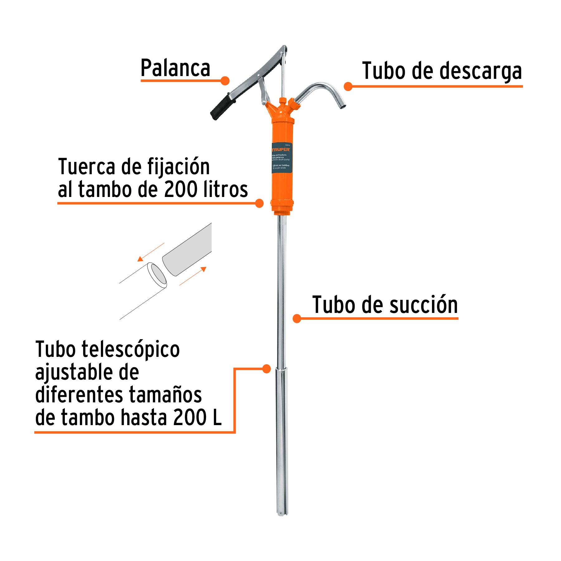 Bomba extractora de aceites con palanca, TRUPER