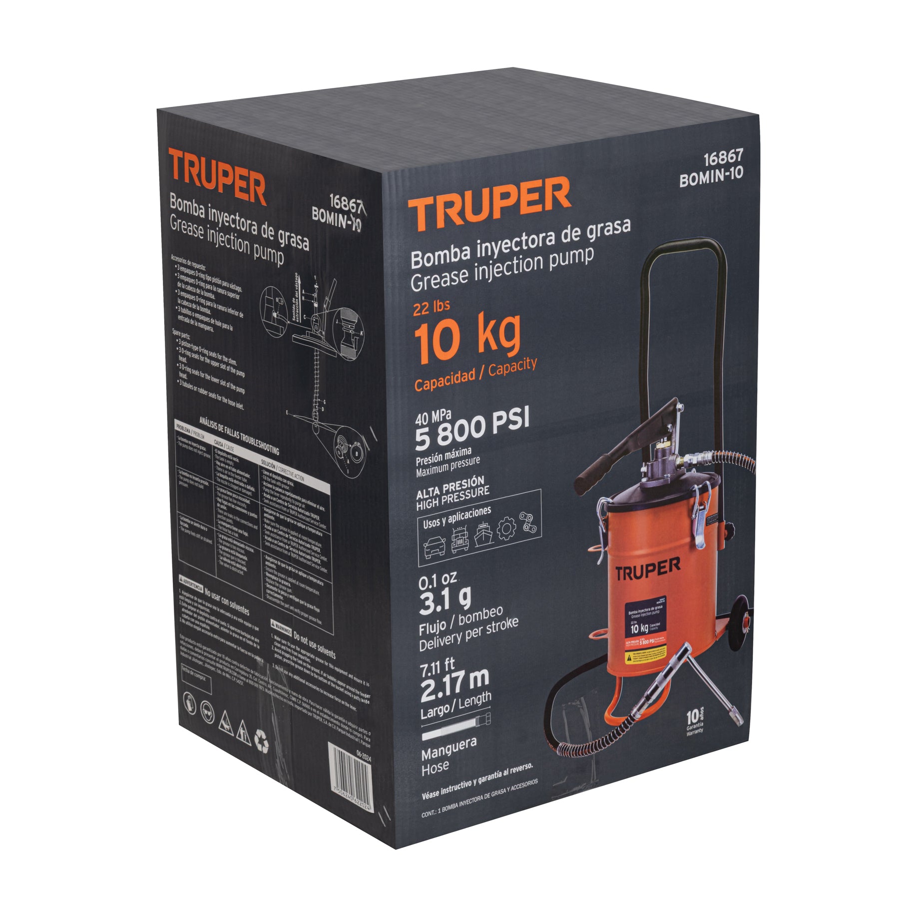 Bomba inyectora de grasa, 10 kg, TRUPER