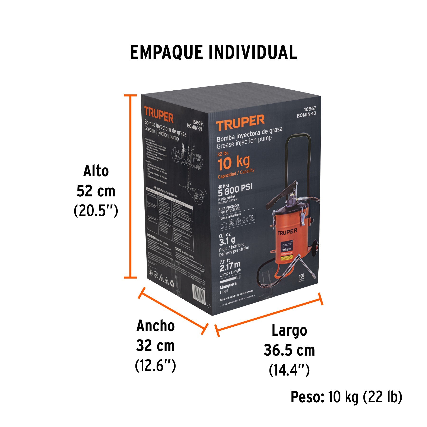 Bomba inyectora de grasa, 10 kg, TRUPER - Empaque