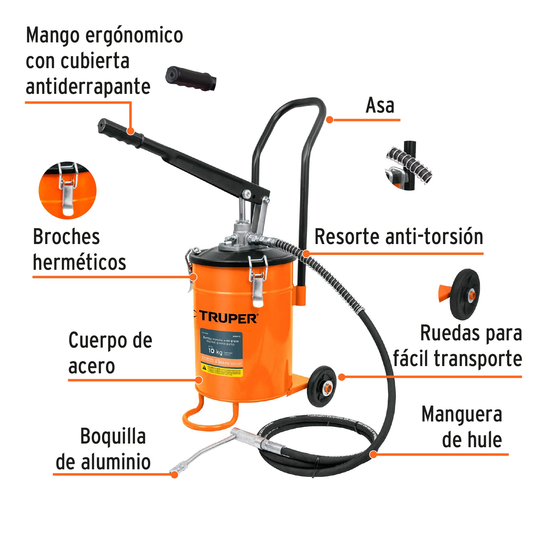 Bomba inyectora de grasa, 10 kg, TRUPER
