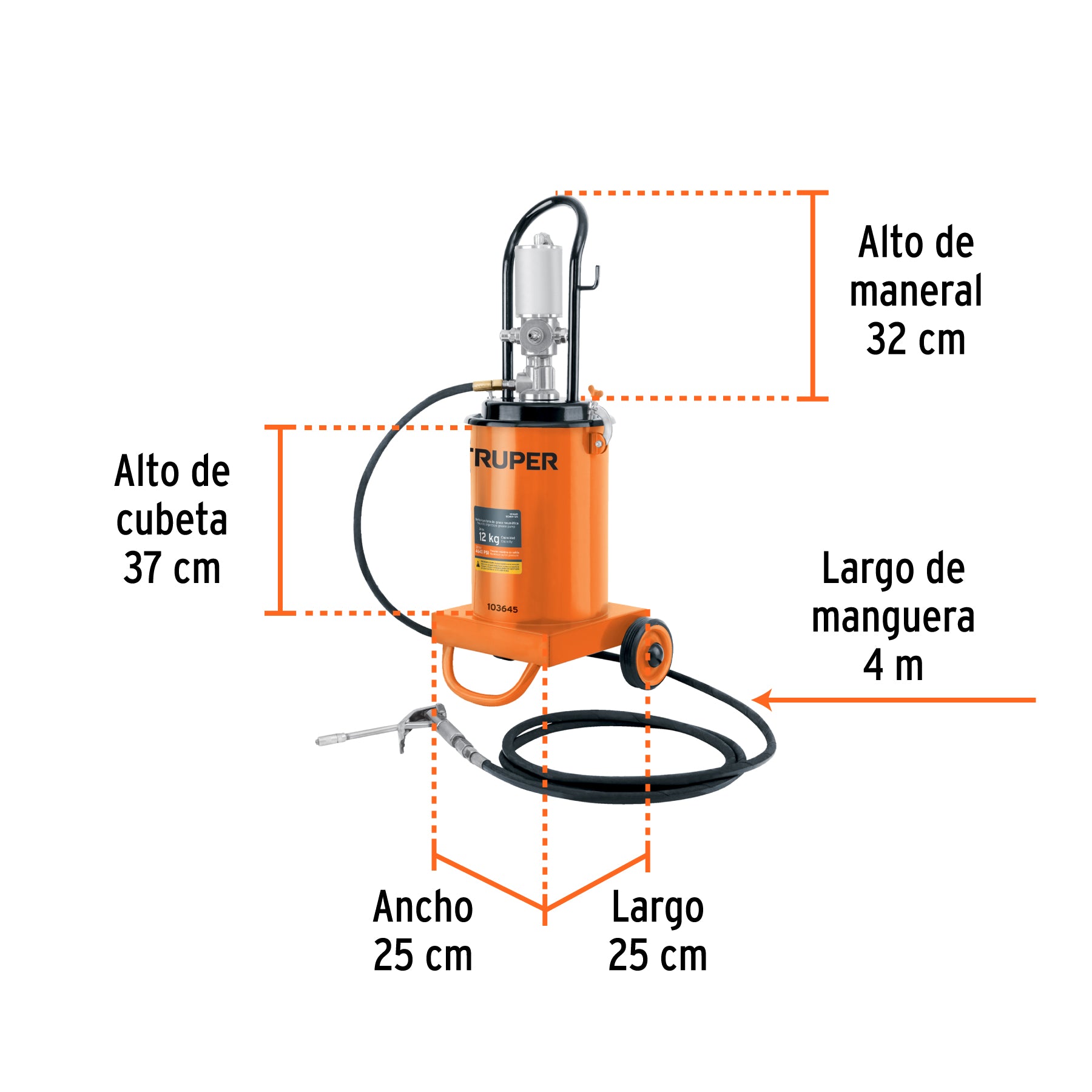Bomba Inyectora Neumática de grasa, 12 Kg, TRUPER