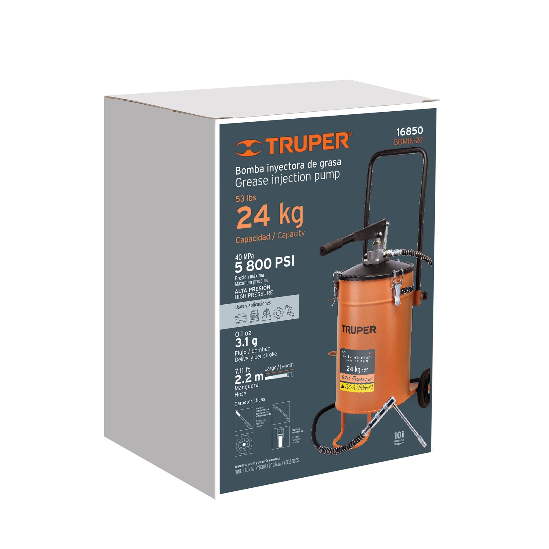 Bomba inyectora de grasa, 24 kg, TRUPER