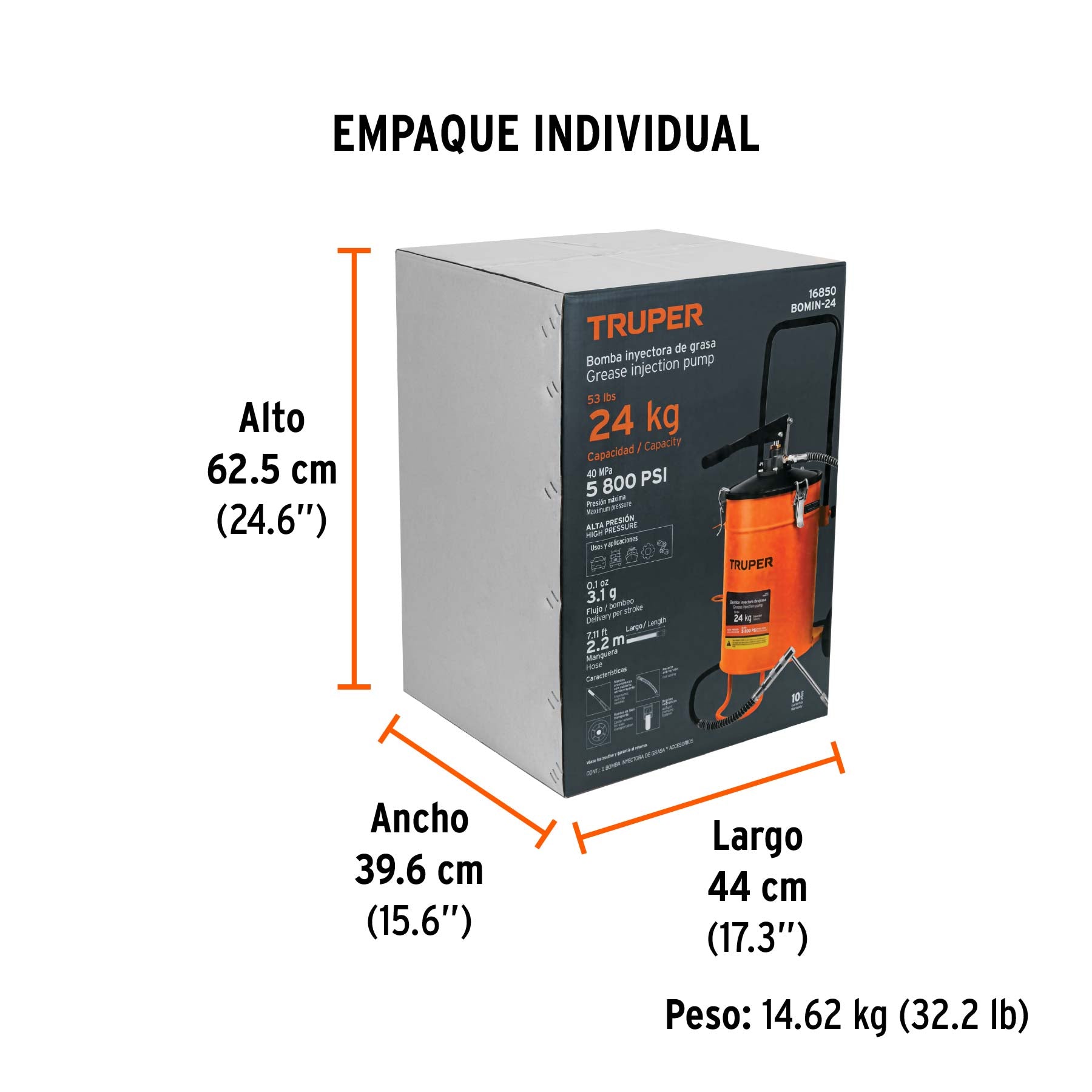 Bomba inyectora de grasa, 24 kg, TRUPER - Empaque