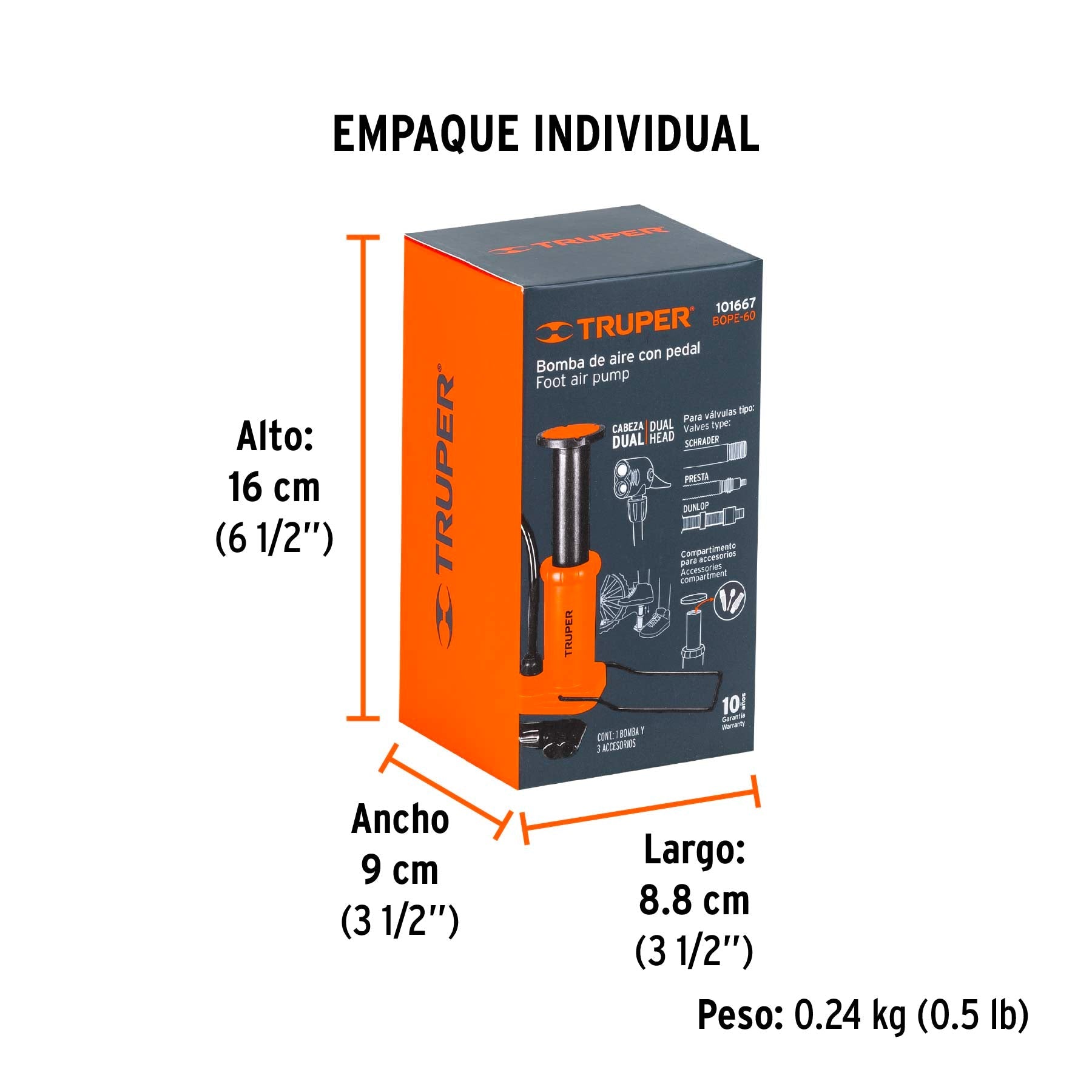 Bomba de pedal 60 PSI, TRUPER - Empaque