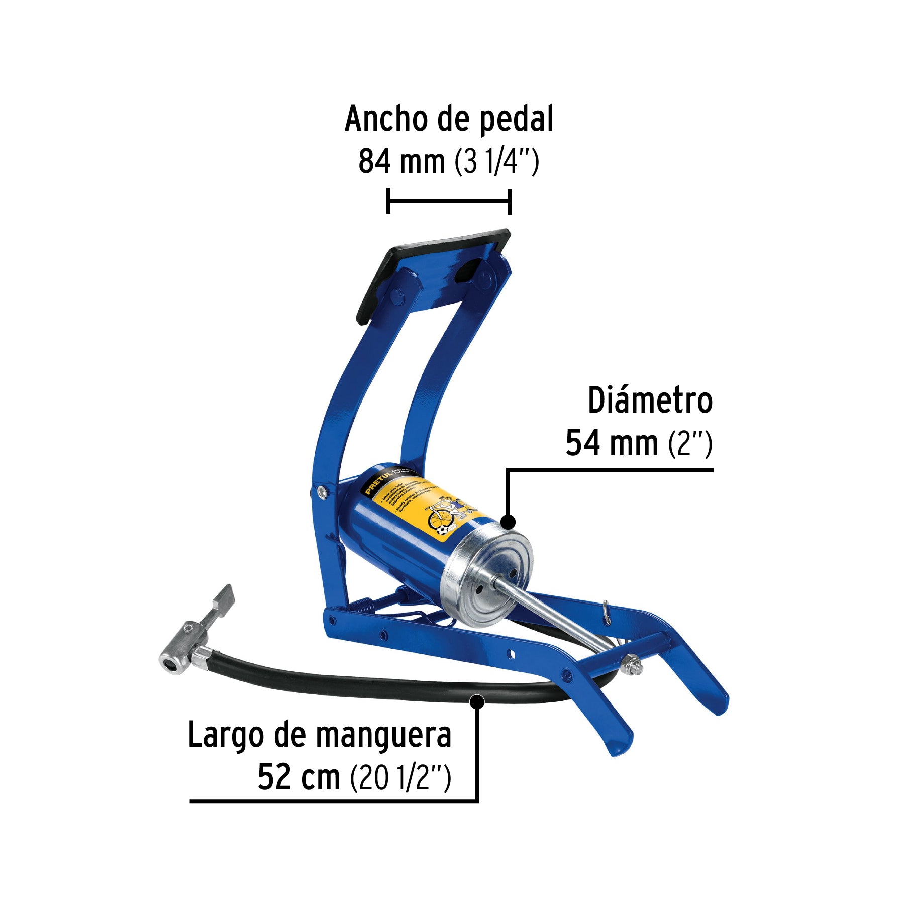 Bomba de pedal para inflar, 58 PSI, PRETUL
