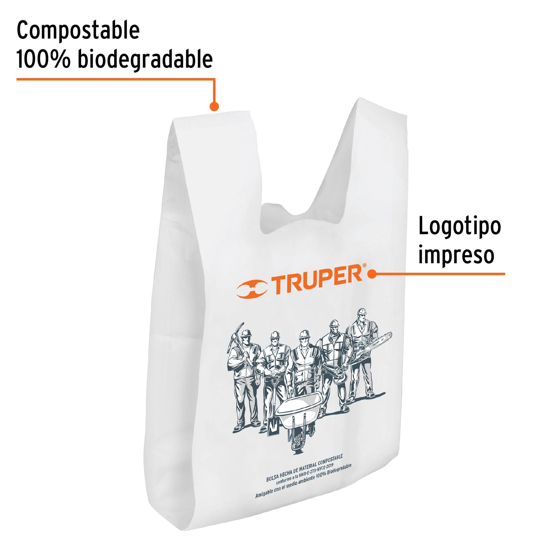 Bolsa plástica biodegradable de 20 x 40 cm, TRUPER