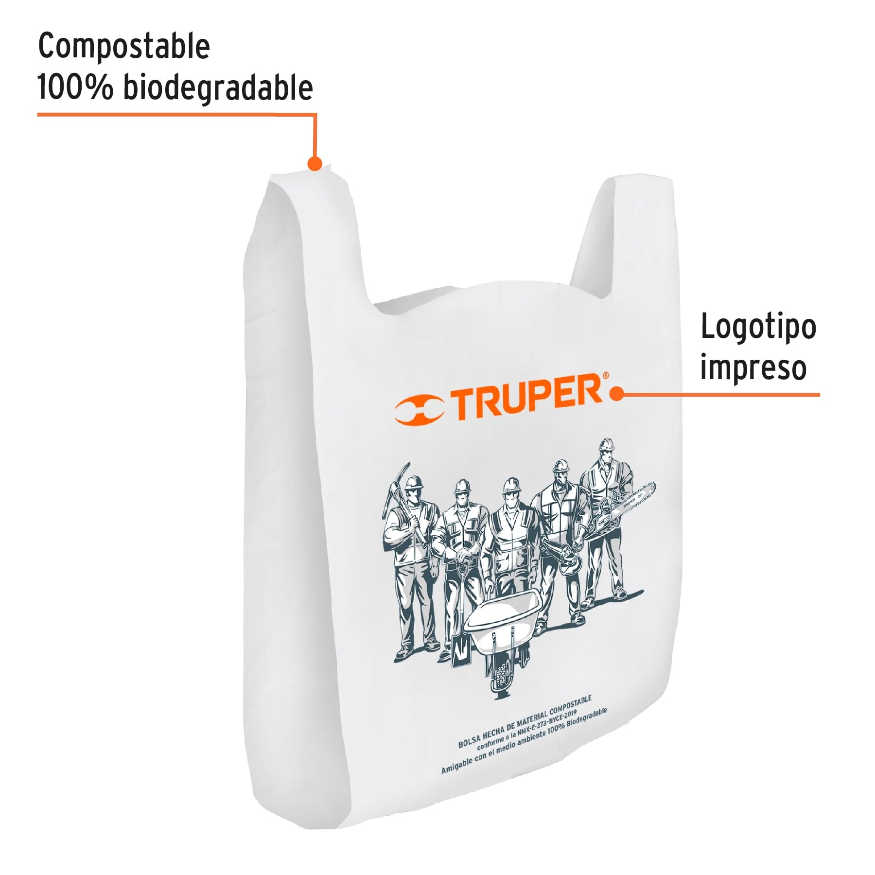 Bolsa plástica biodegradable de 27 x 50 cm, TRUPER