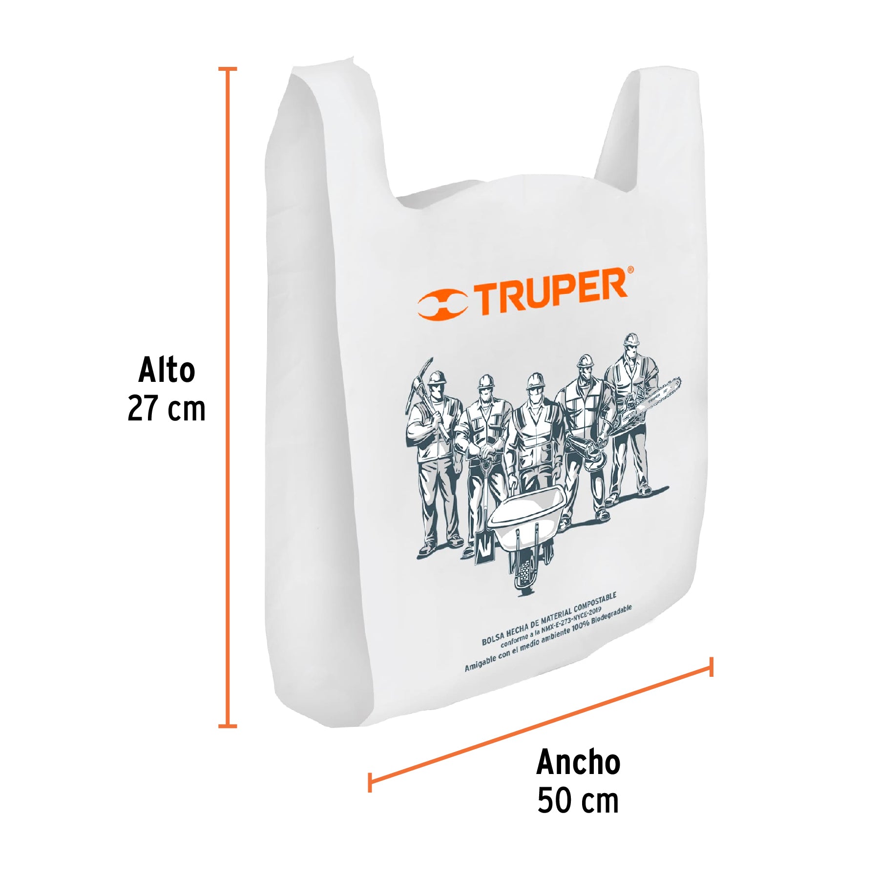 Bolsa plástica biodegradable de 27 x 50 cm, TRUPER