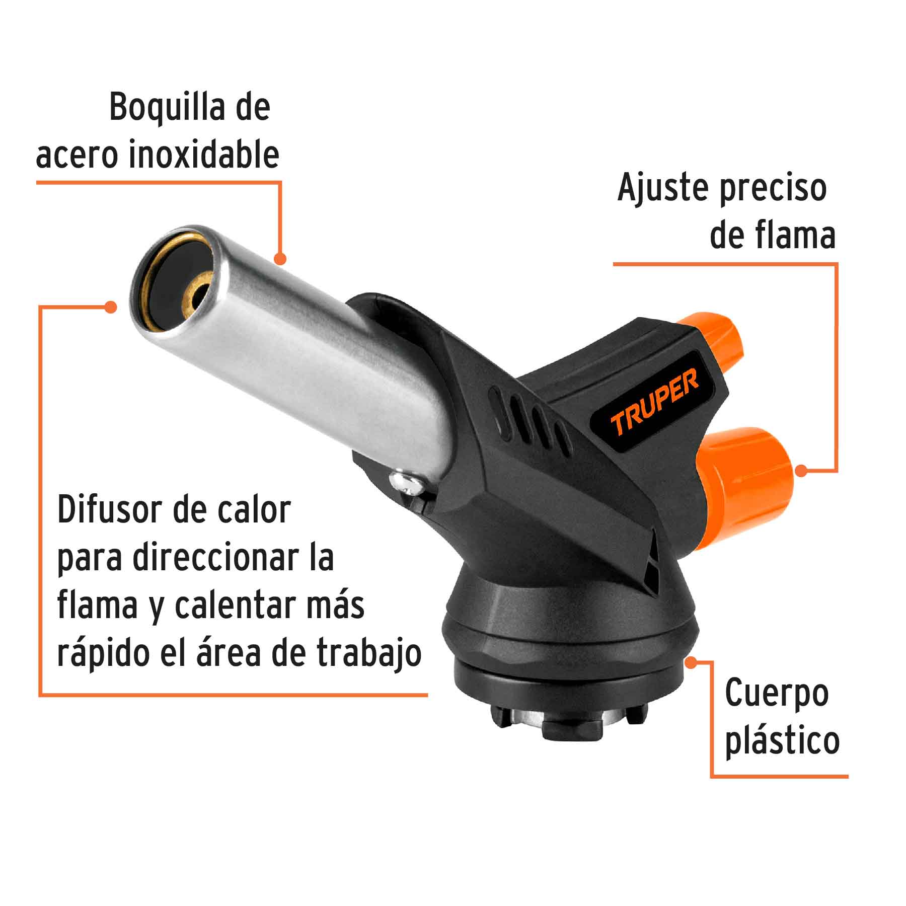Soplete plástico,encendido electrónico, 1/4 de vuelta,TRUPER