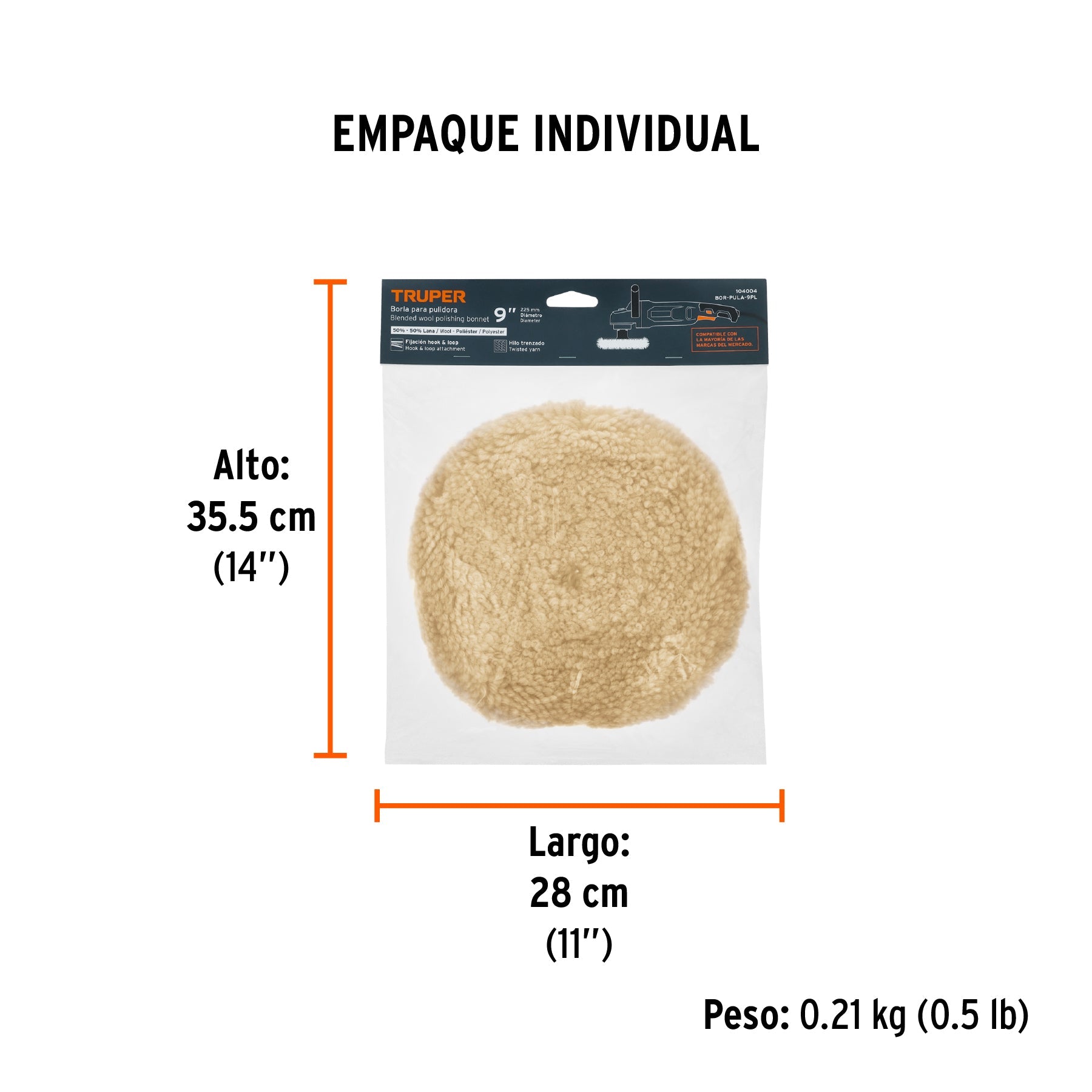 Borla para pulir 50% lana/50% poliéster de 9" hook and loop - Empaque