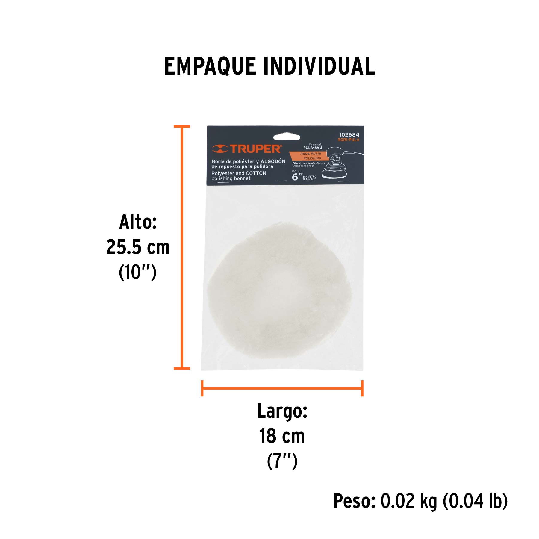 Borla 75% poliéster y 25% algodón 6", banda elástica, TRUPER - Empaque