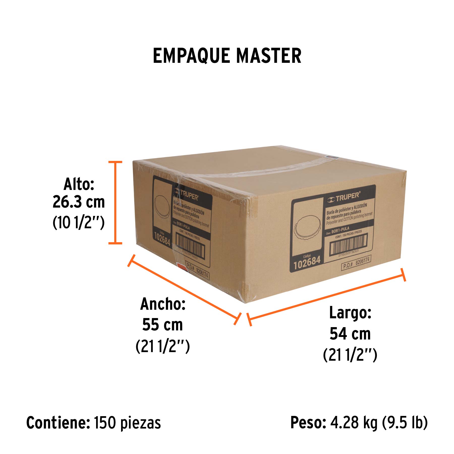 Borla 75% poliéster y 25% algodón 6", banda elástica, TRUPER - Empaque