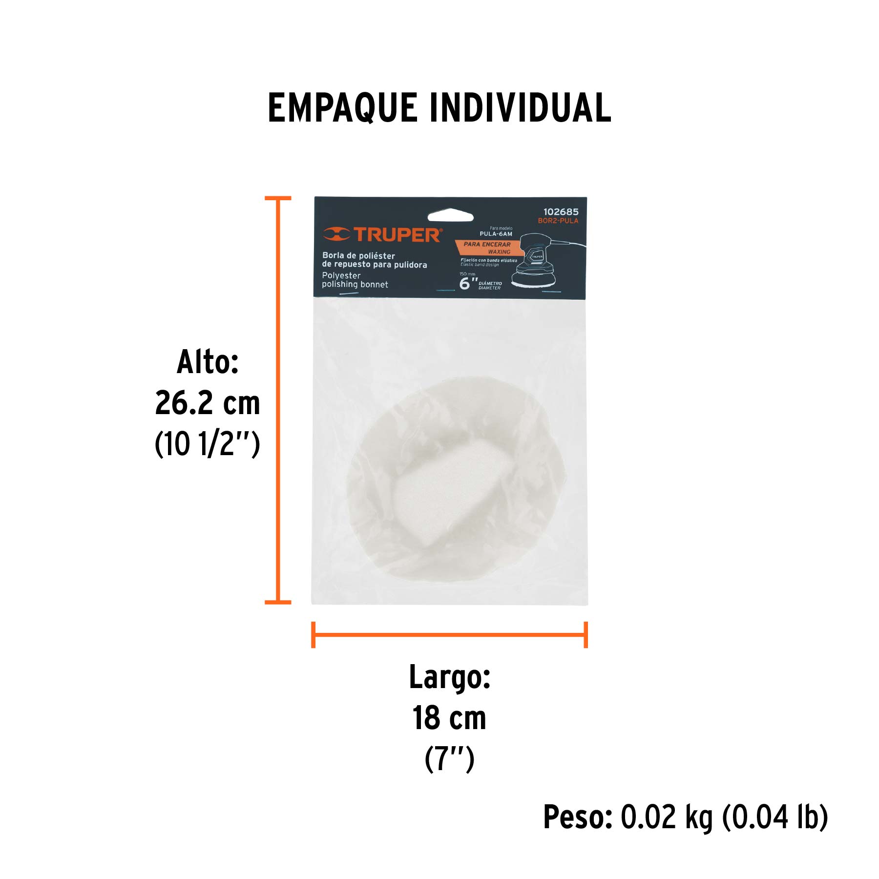 Borla 100% poliéster de 6", banda elástica, TRUPER - Empaque