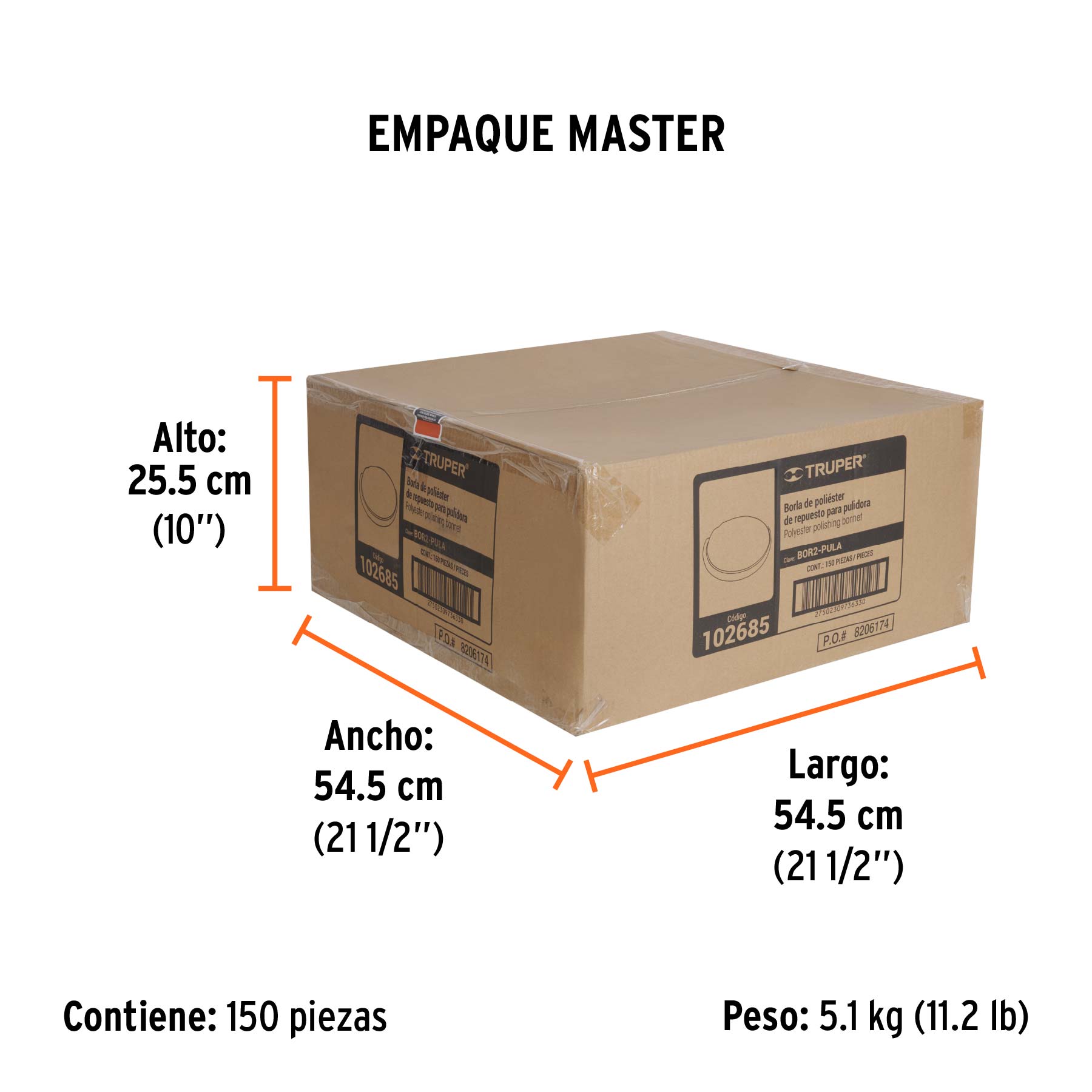Borla 100% poliéster de 6", banda elástica, TRUPER - Empaque