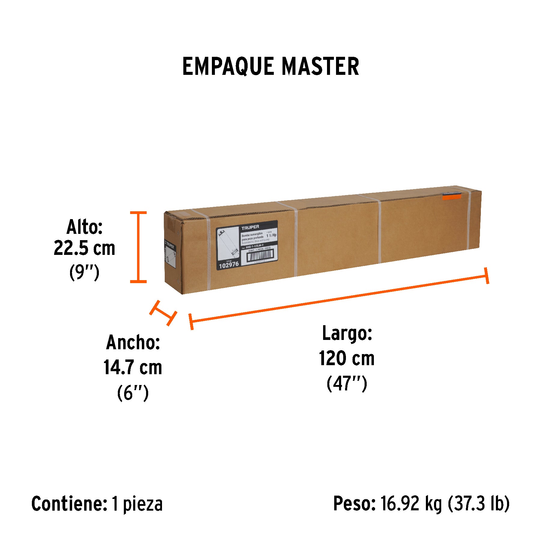 Bomba sumergible tipo bala 4", 1-1/2HP,agrícola, 220V,TRUPER - Empaque