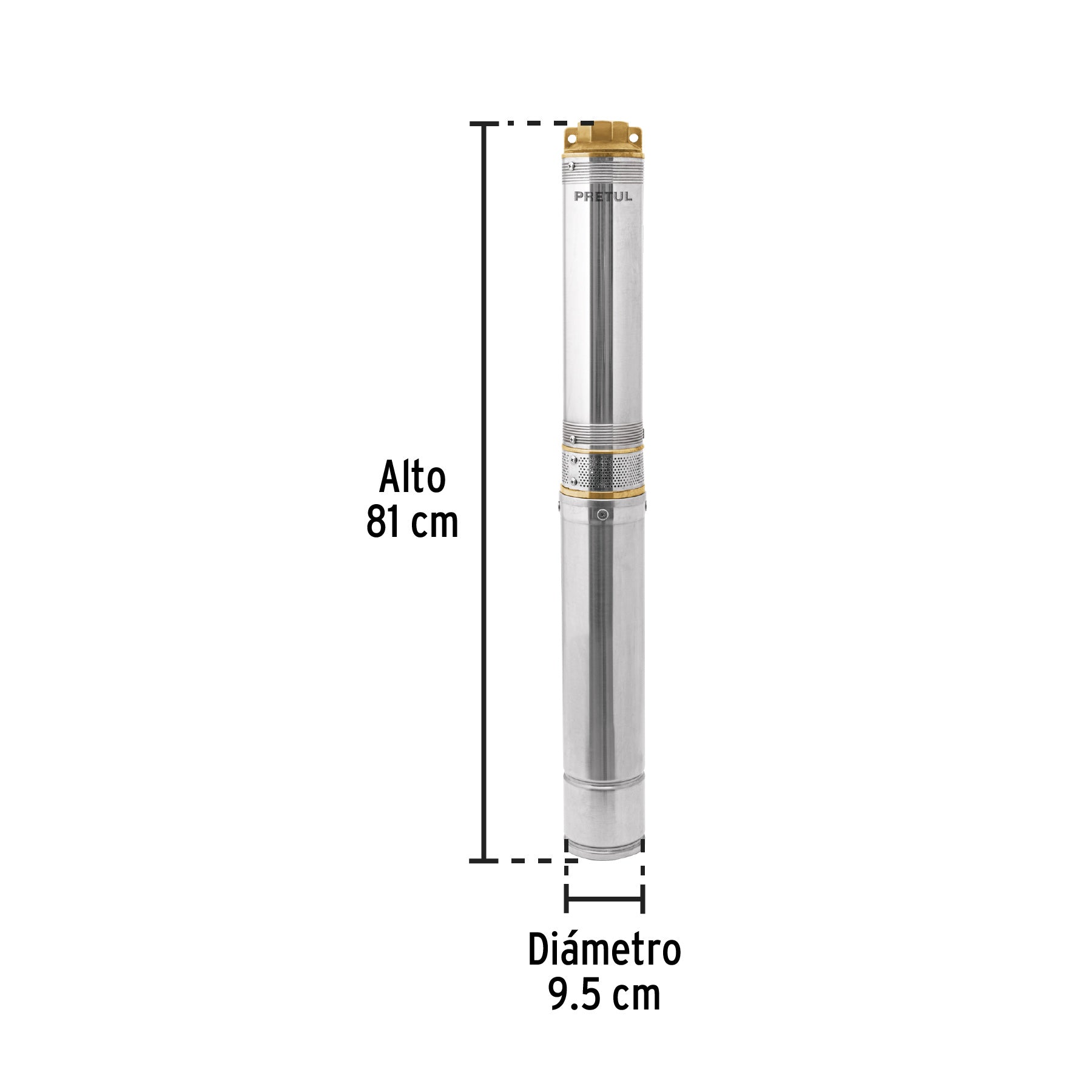 Bomba sumergible tipo bala 4", 1-1/2HP, uso agrícola, PRETUL