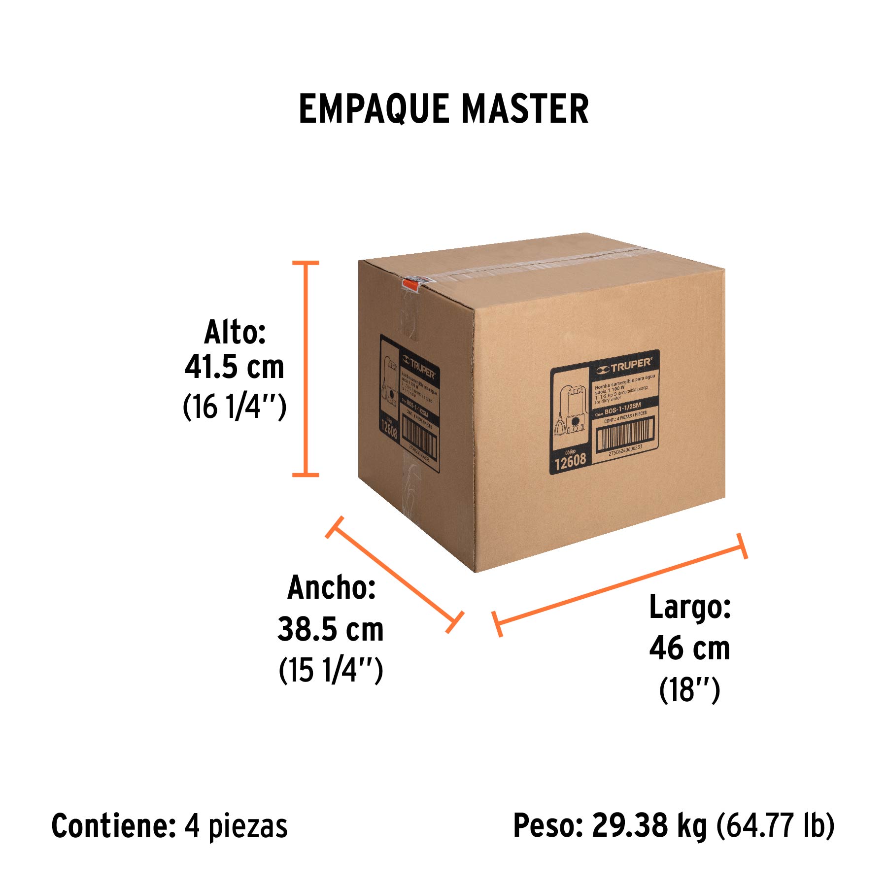 Bomba sumergible acero inoxidable,agua sucia,1-1/2HP, TRUPER - Empaque