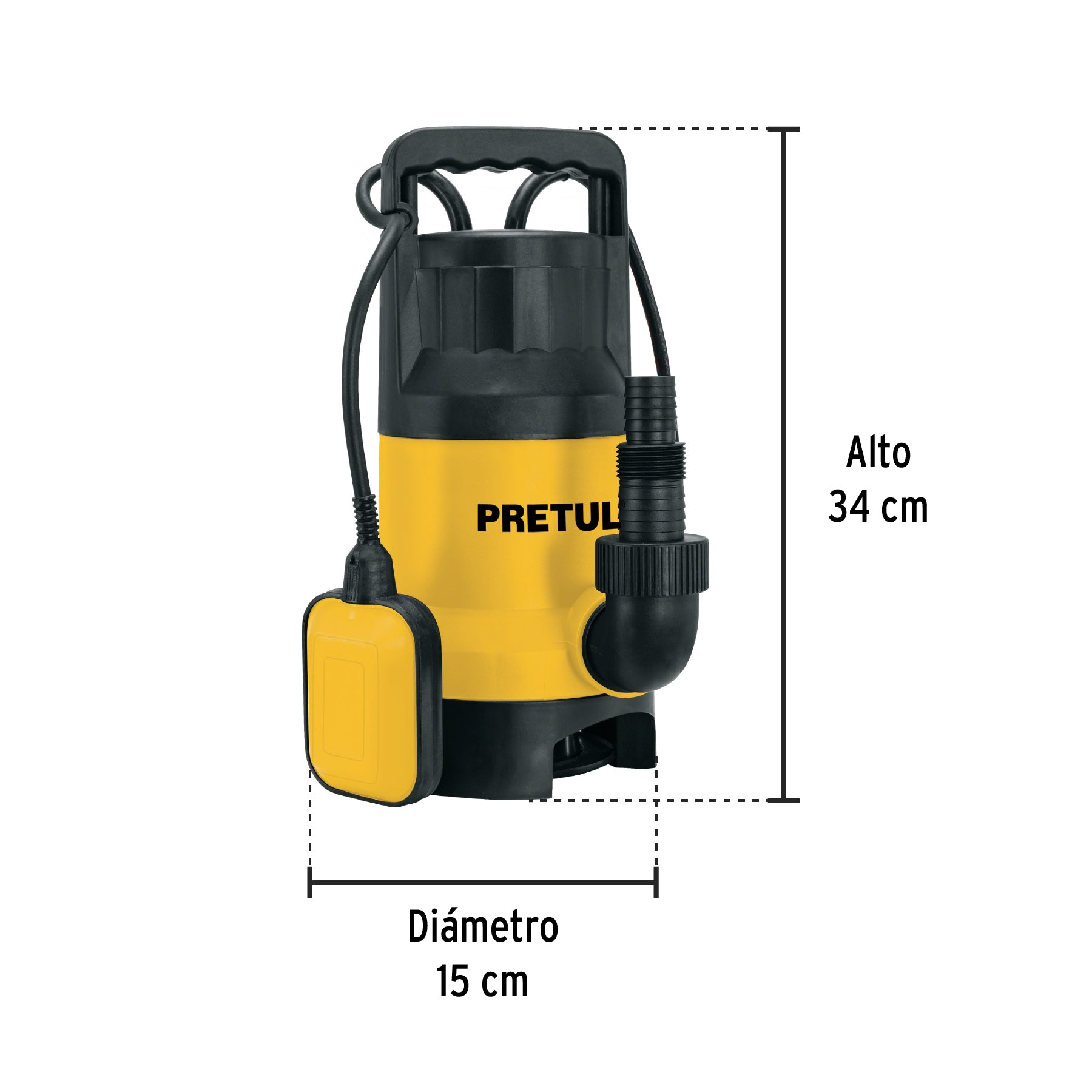 Bomba sumergible plástica, 1-1/2 HP para agua sucia, PRETUL