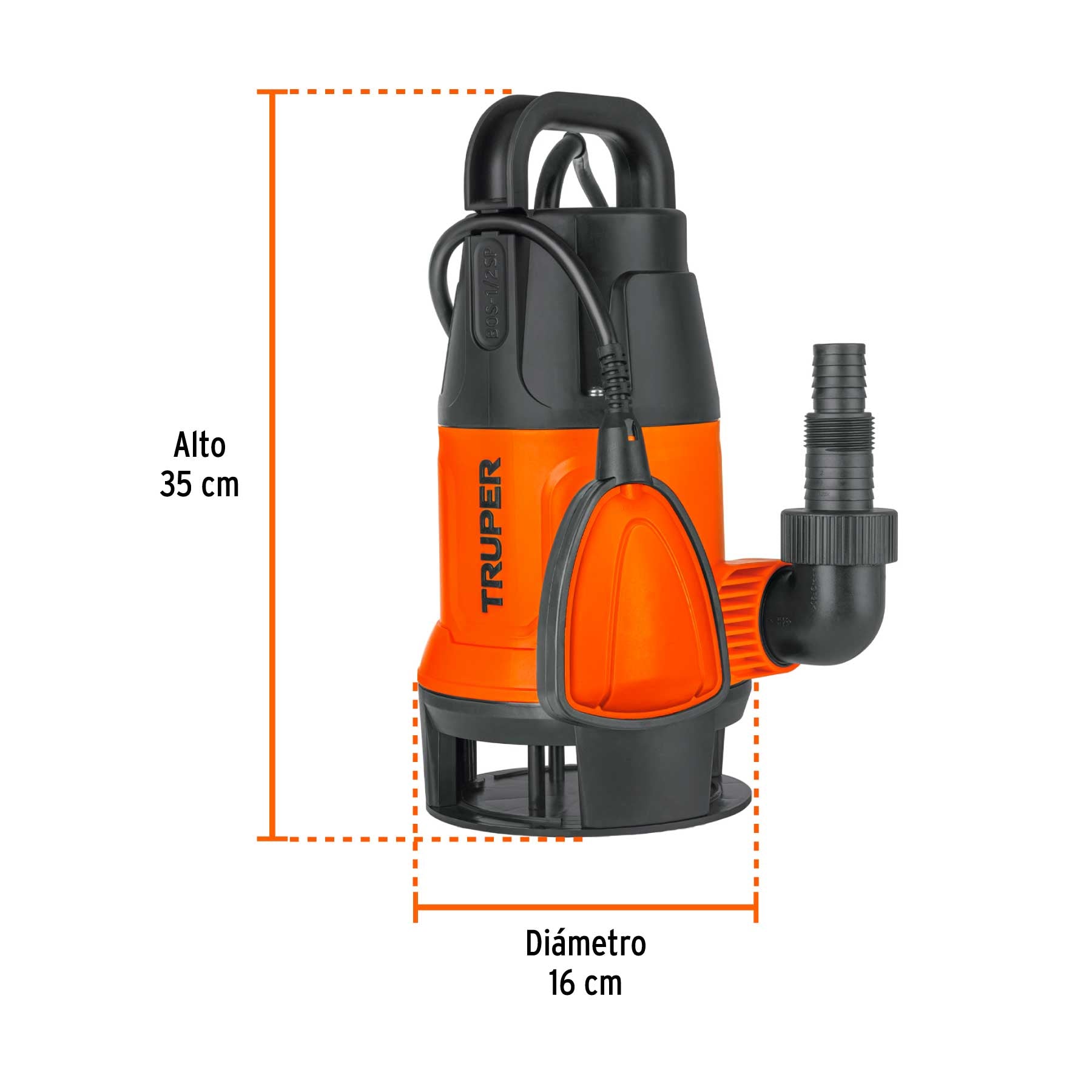 Bomba sumergible plástica, 1/2 HP para agua sucia, TRUPER