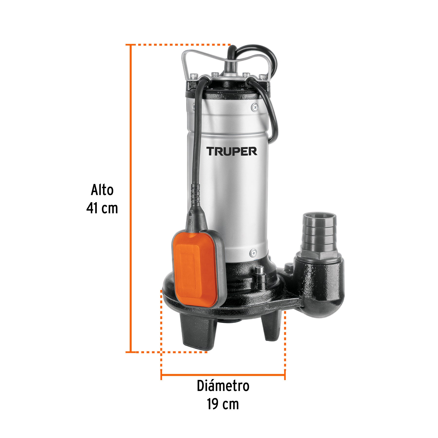 Bomba sumergible, 1 HP acero inox/hierro, para agua sucia