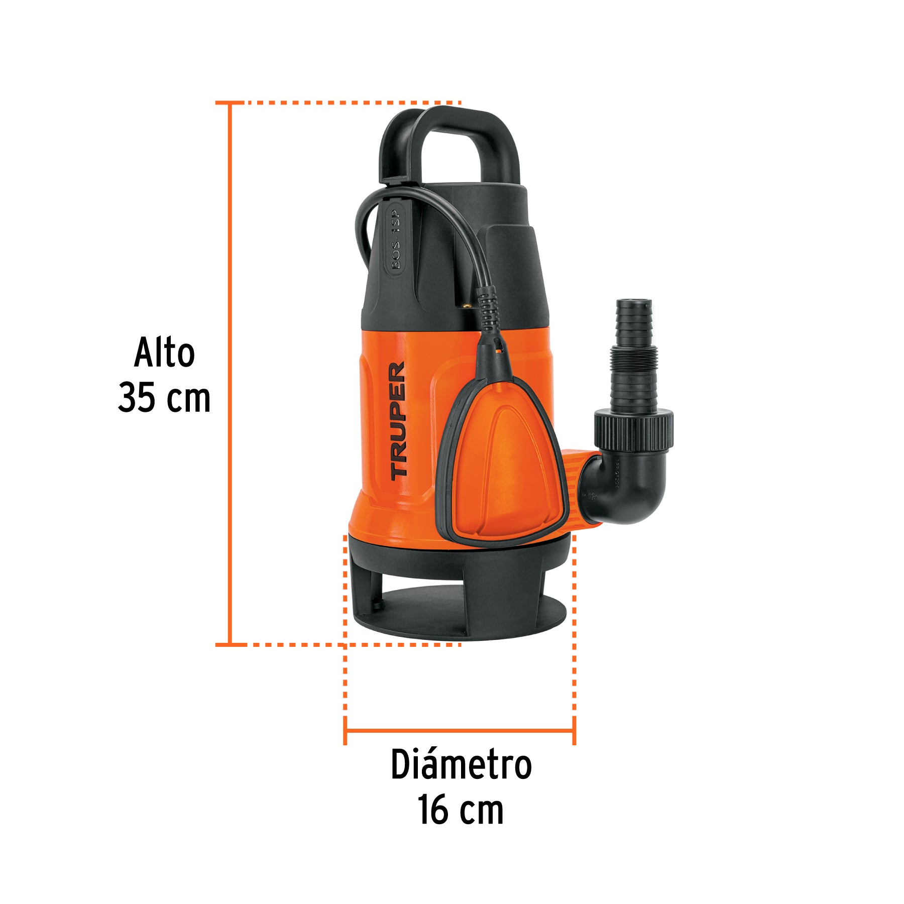 Bomba sumergible plástica, 1 HP para agua sucia, TRUPER