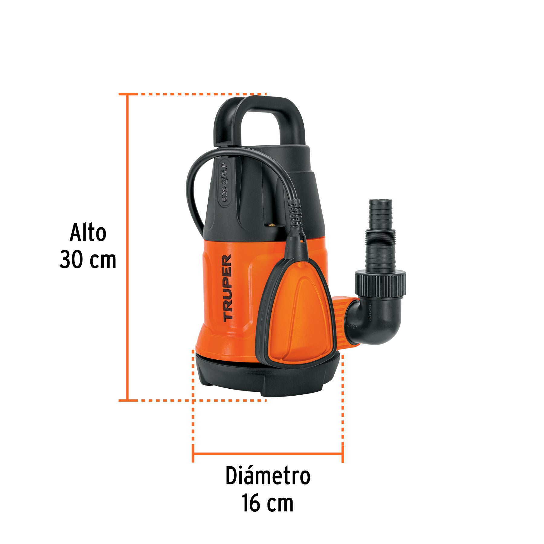 Bomba sumergible plástica, 3/4 HP para agua limpia, TRUPER