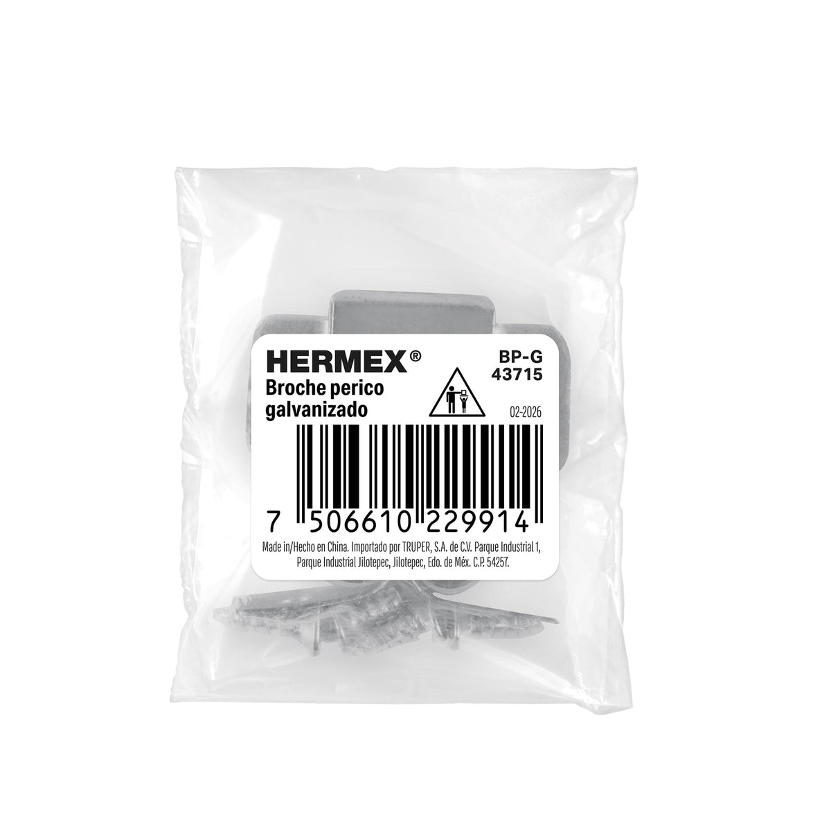 Broche perico galvanizado, HERMEX