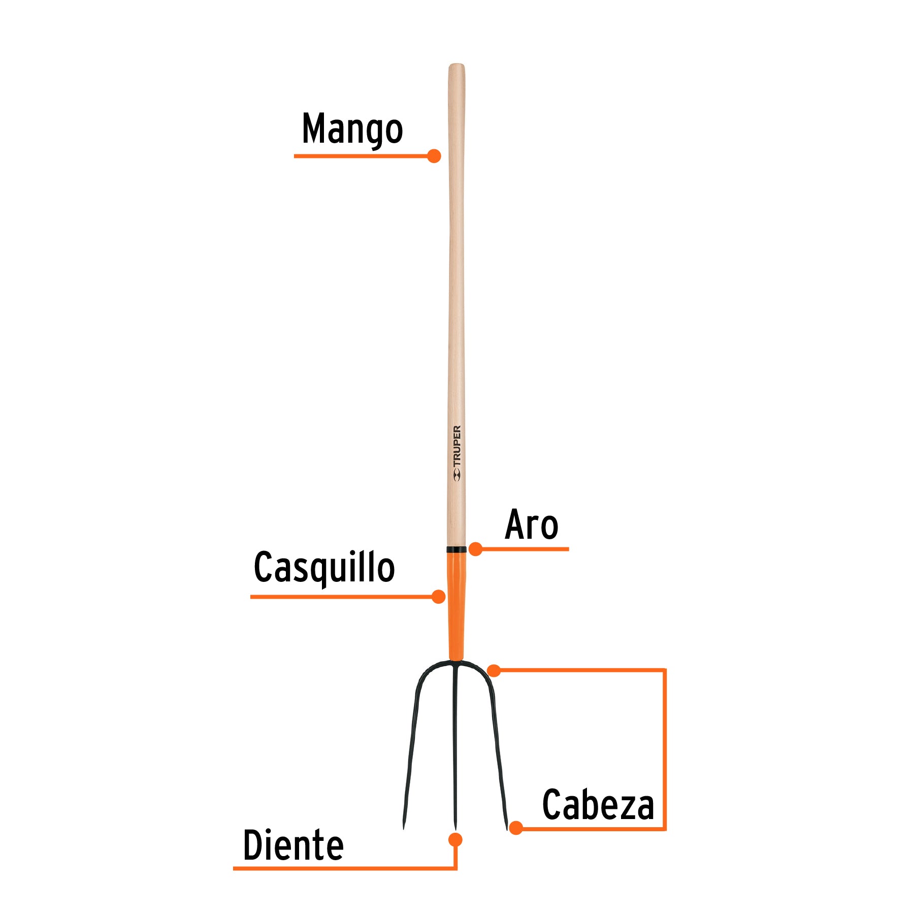 Bieldo para paja, 3 dientes, mango largo 48", TRUPER