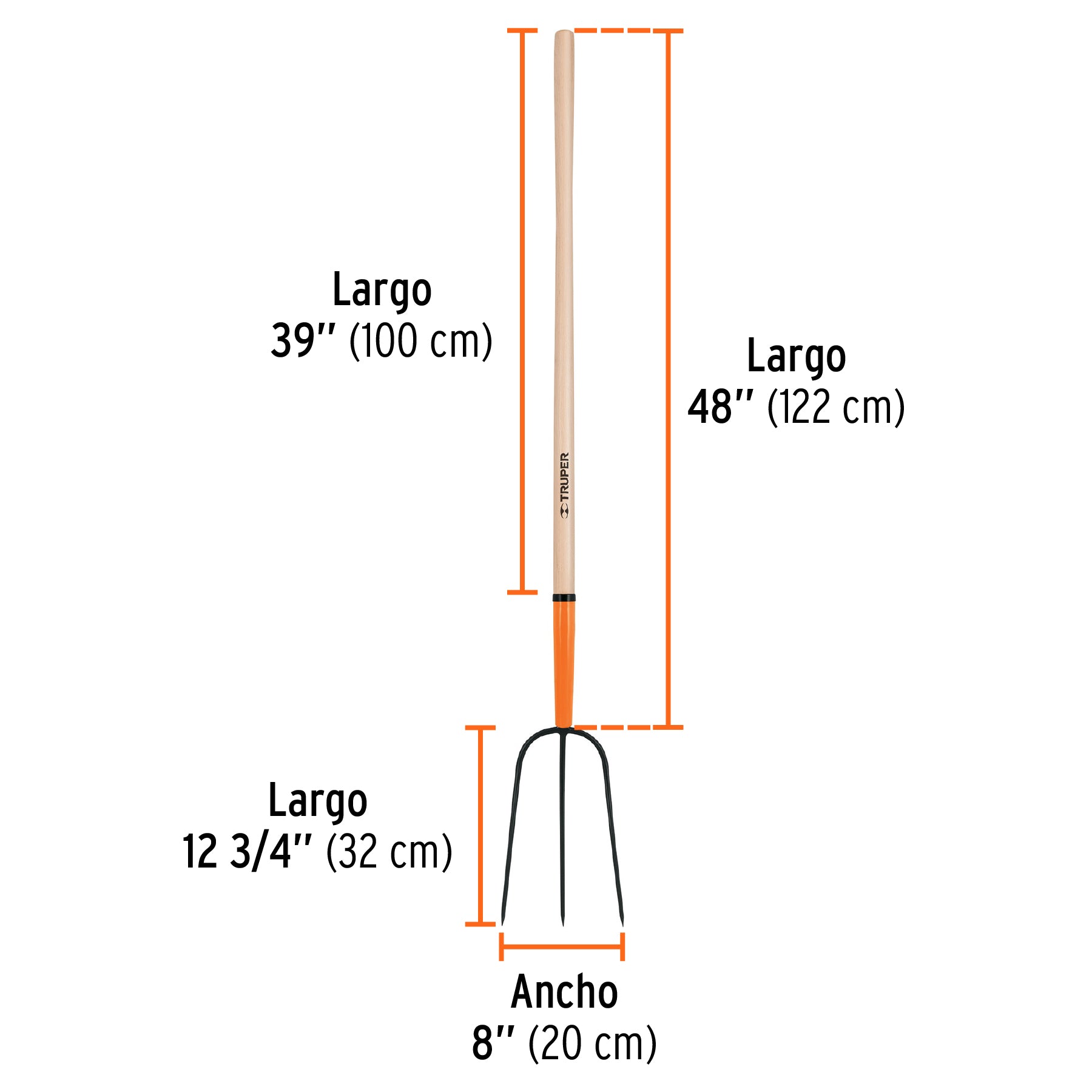 Bieldo para paja, 3 dientes, mango largo 48", TRUPER