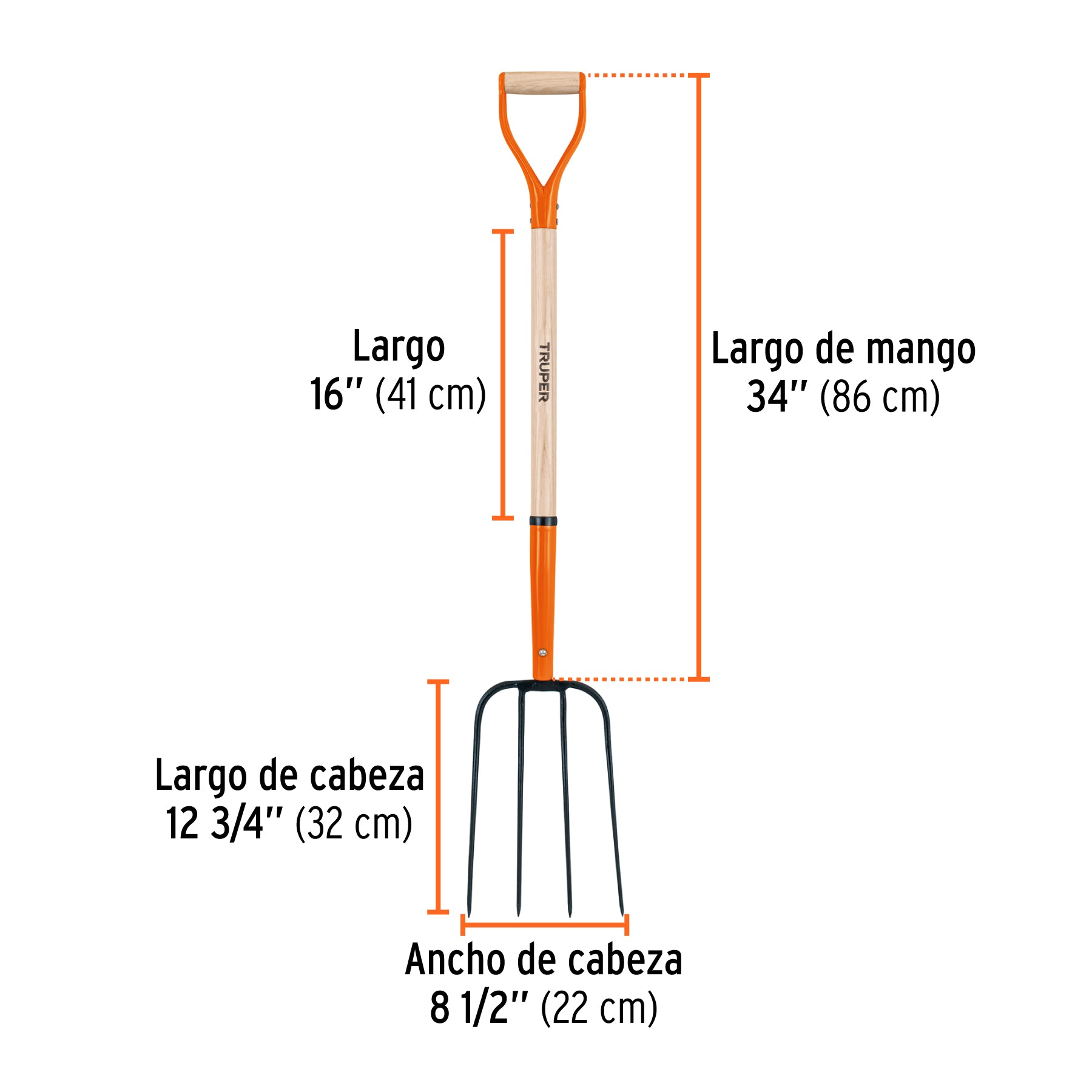 Bieldo para paja, 4 dientes, mango 34", puño "Y", TRUPER