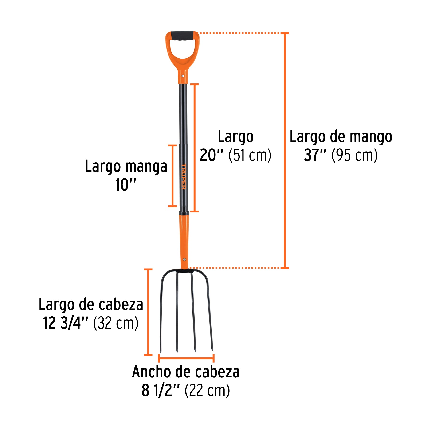 Bieldo para paja, 4 dientes, mgo de acero 37",puño"Y" TRUPER