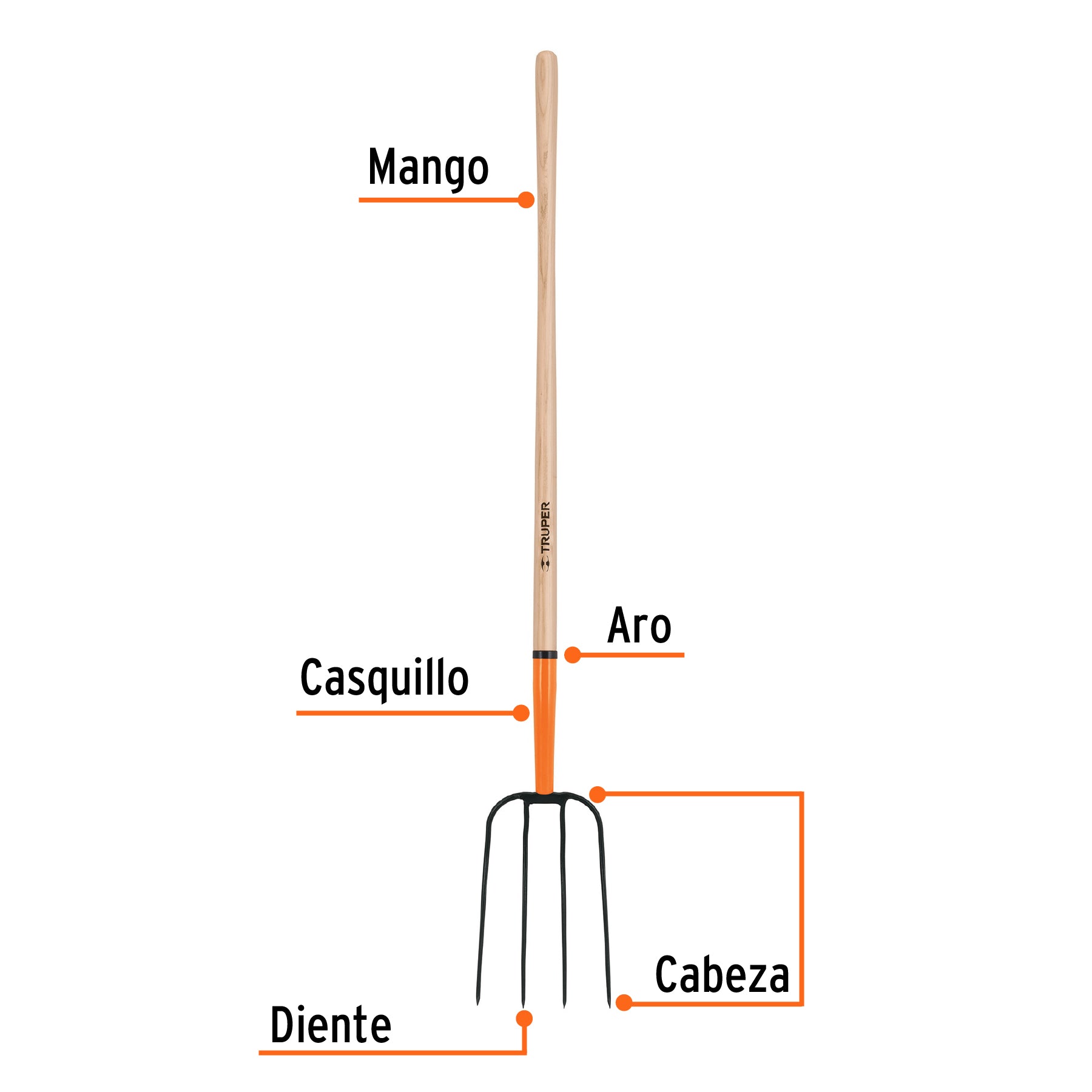 Bieldo para paja, 4 dientes, mango largo 48", TRUPER