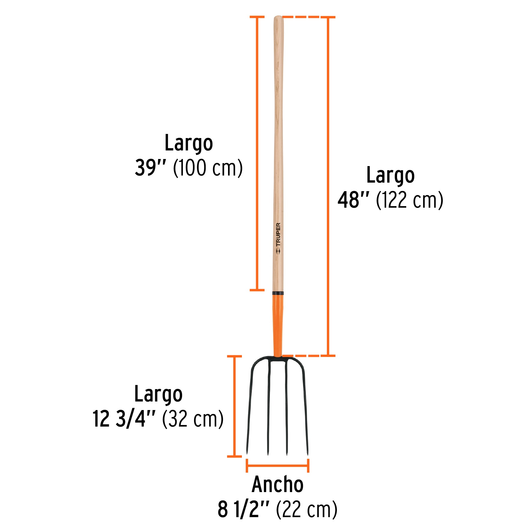 Bieldo para paja, 4 dientes, mango largo 48", TRUPER