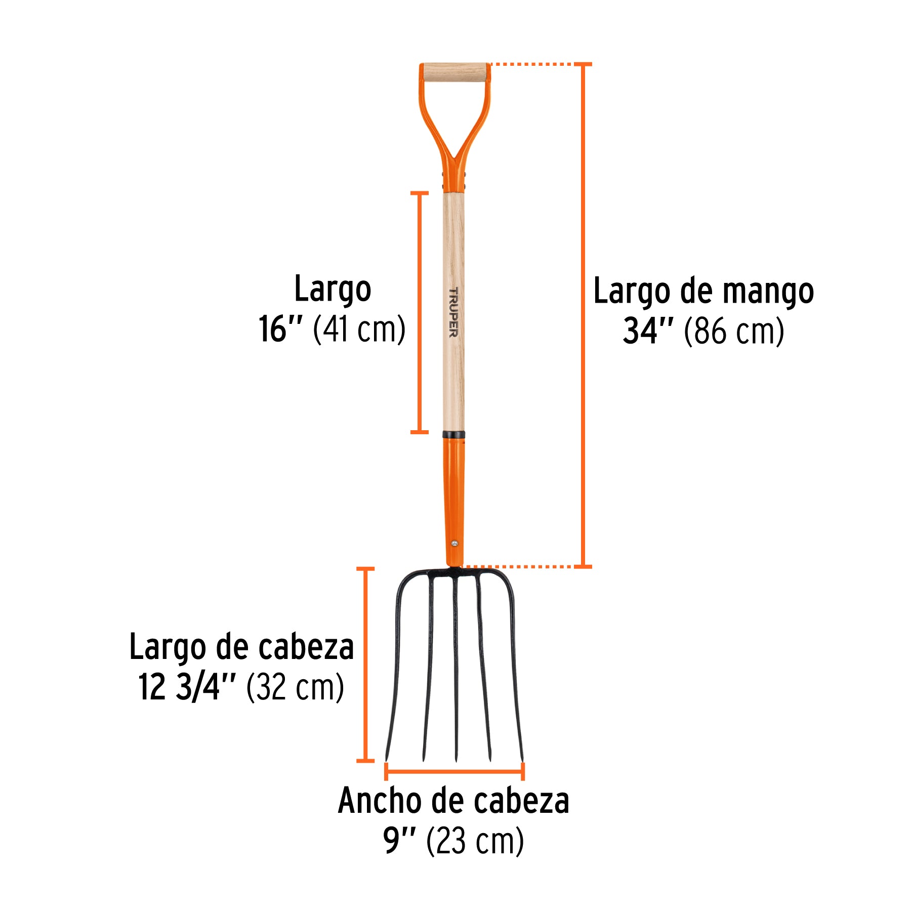 Bieldo para paja, 5 dientes, mango 34", puño "Y", TRUPER