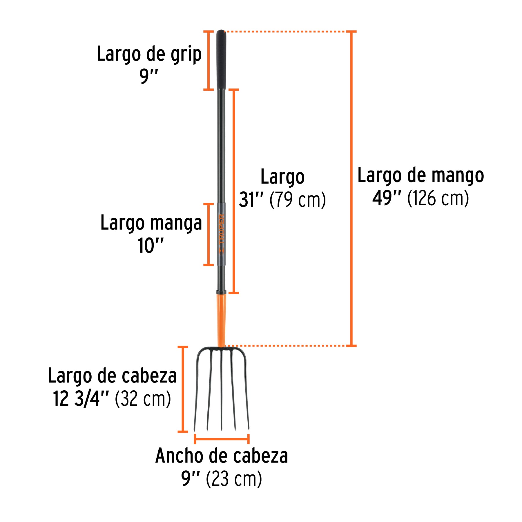 Bieldo para paja, 5 dientes, mango largo de acero 48" TRUPER
