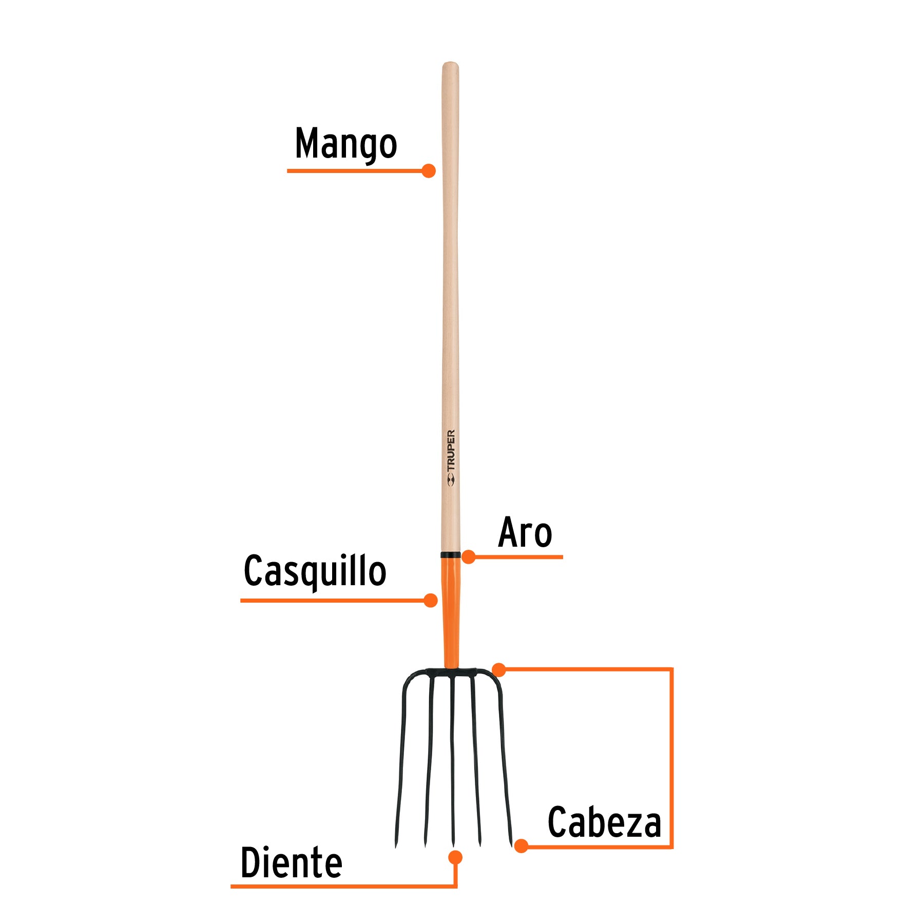 Bieldo para paja, 5 dientes, mango largo 48", TRUPER
