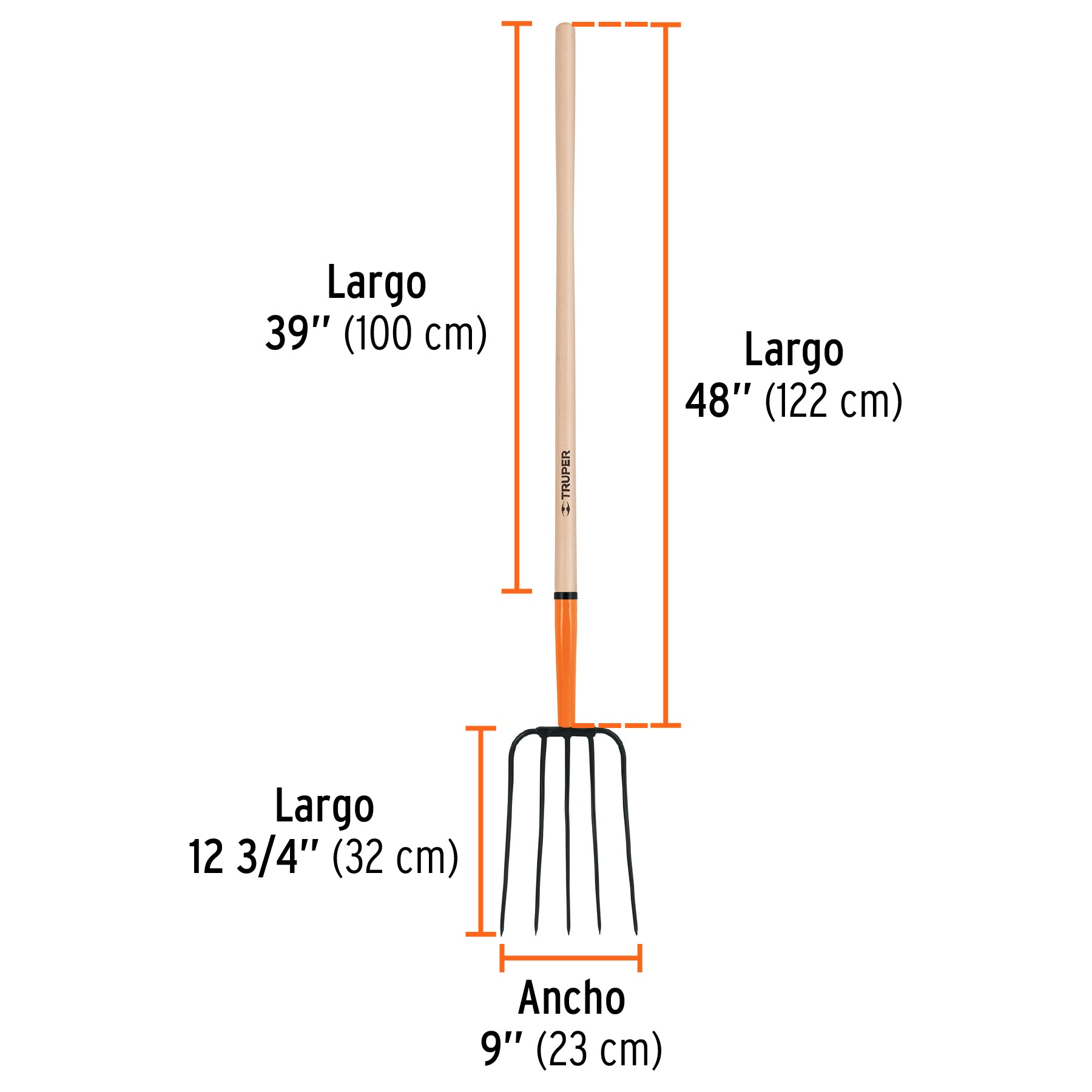 Bieldo para paja, 5 dientes, mango largo 48", TRUPER