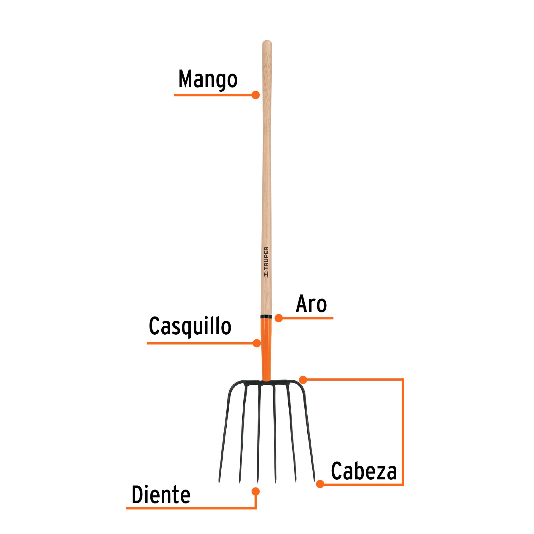 Bieldo para paja, 6 dientes, mango largo 48", TRUPER