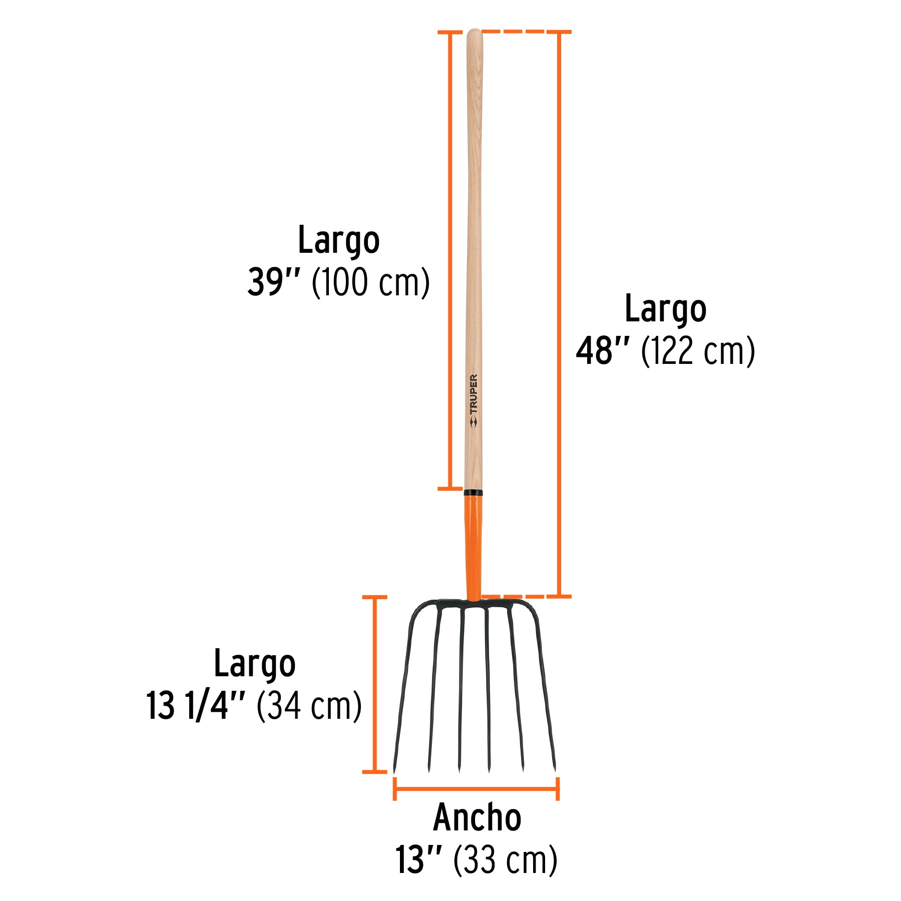 Bieldo para paja, 6 dientes, mango largo 48", TRUPER