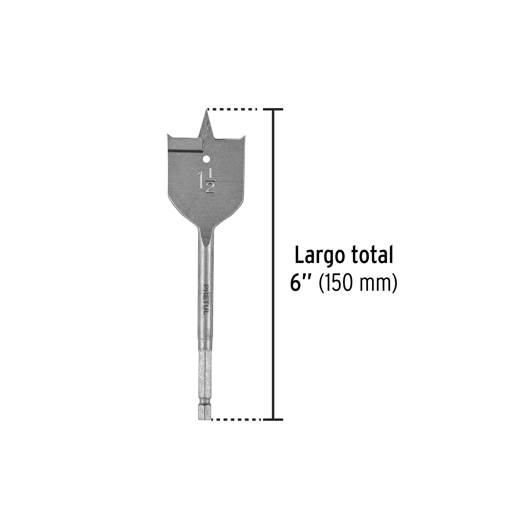 Broca plana de manita 1-1/2" para madera, PRETUL