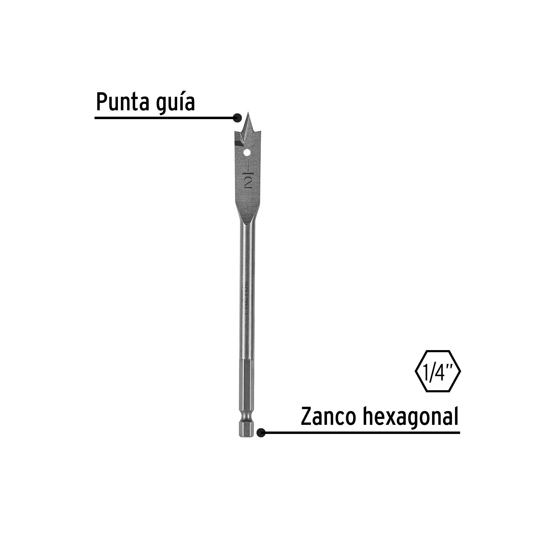 Broca plana de manita 1/2" para madera, PRETUL